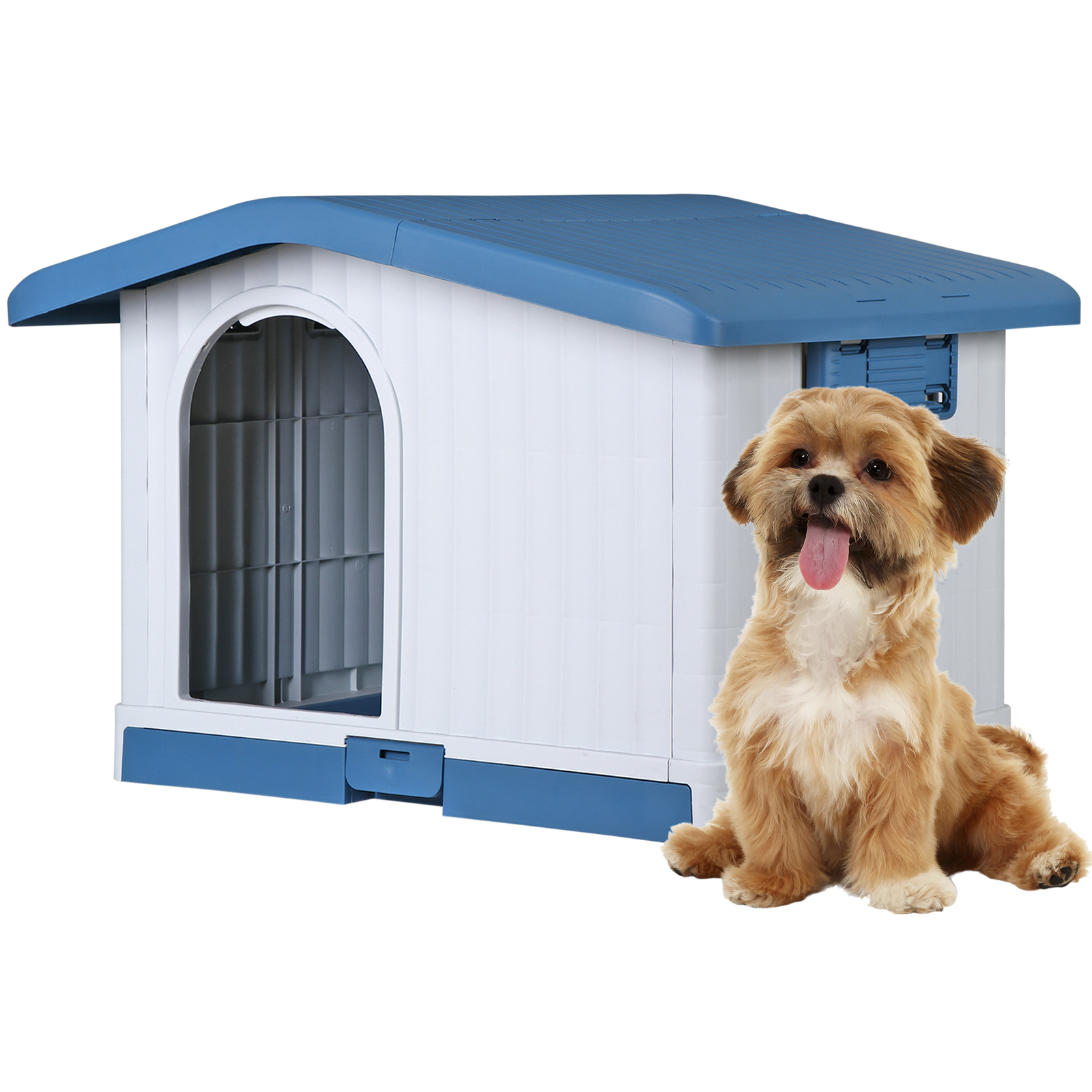 Large Plastic Dog House Indoor Outdoor Dog Kennel Waterproof Puppy Shelter Blue