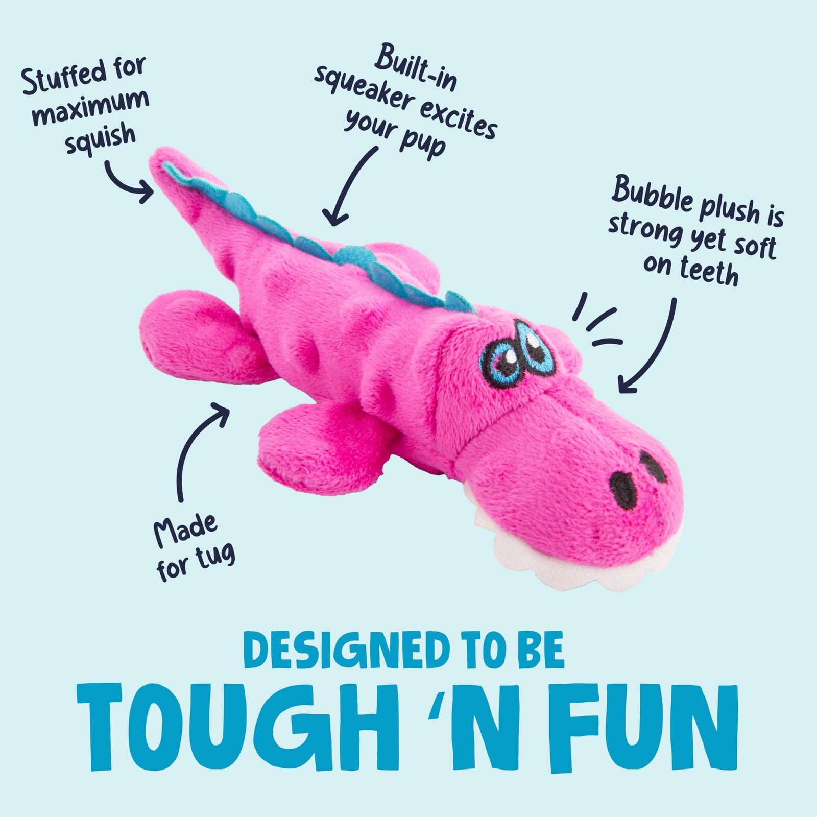 goDog Just For Me Gators Squeaky Plush Dog Toy, Chew Guard Mini, Gator (Pink)