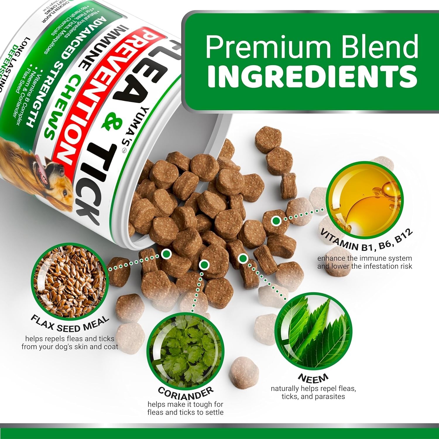 100% Natural Flea and Tick Prevention Chewable Pills for All Dogs, Made In USA