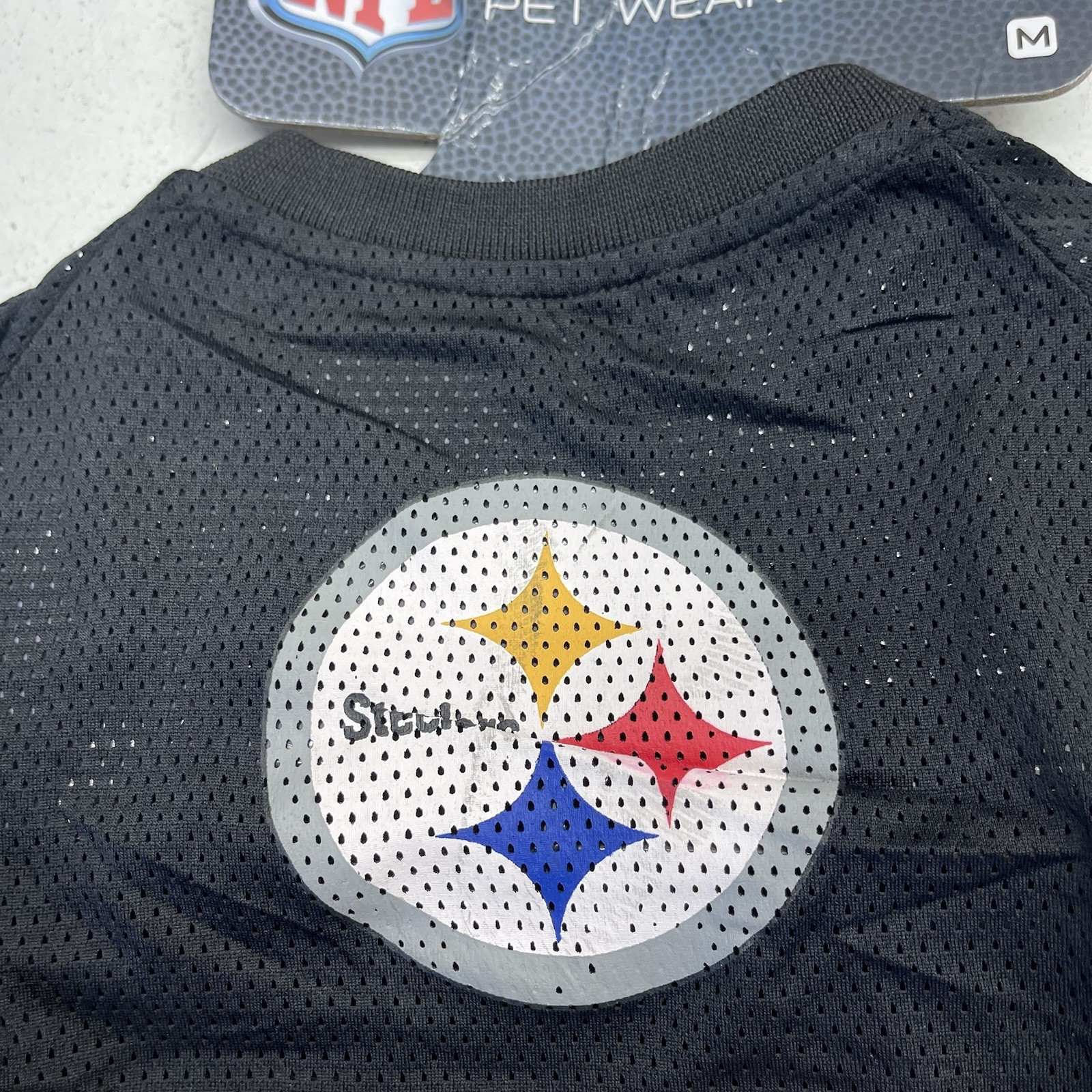 NFL Pittsburg Steelers Black Mesh Short Sleeve Pet Dog Jersey Size M Defects