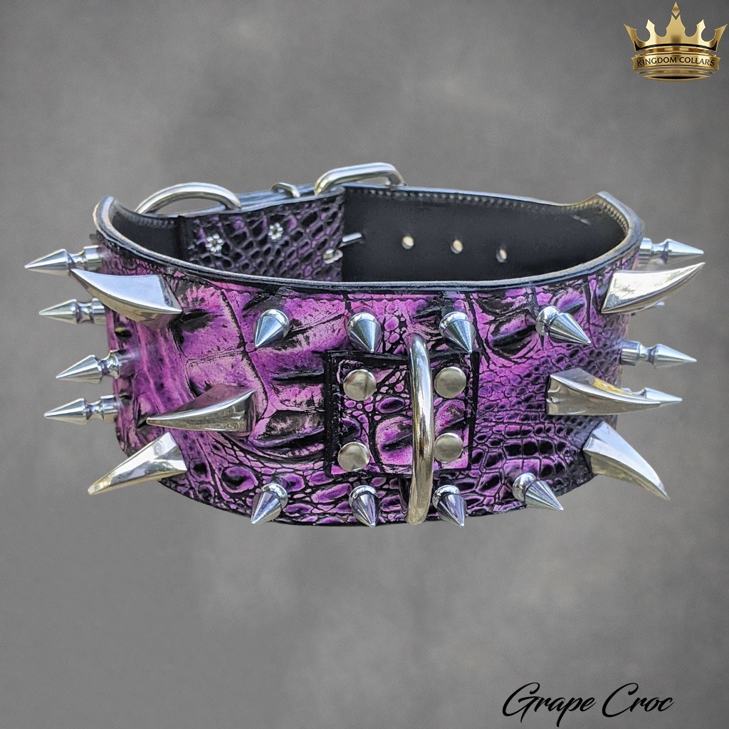 Custom Italian Leather Spiked Dog Collar 3″ Dragon Claws Tree Spikes Handmade