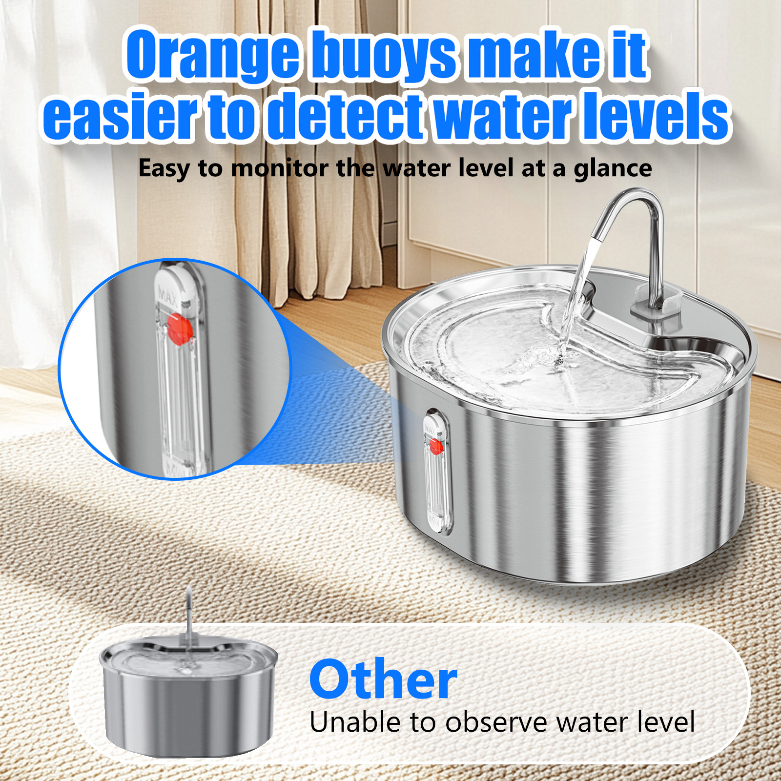 Cat Dog Water Fountain 3.2L 108oz Stainless Steel Pet Automatic Water Dispenser