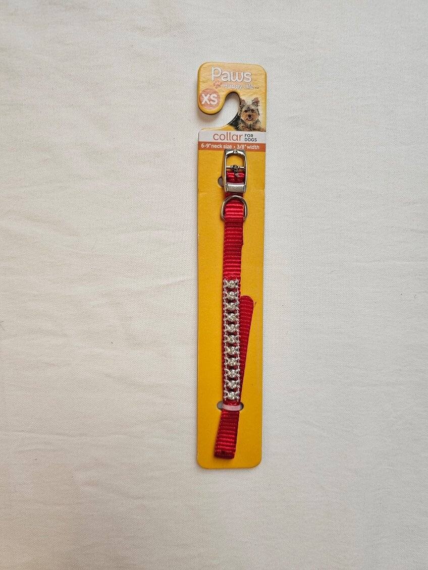 2 Red Rhinestone Collars Paws Brand Size Xtra Small 6-9 Inch Neck Size New