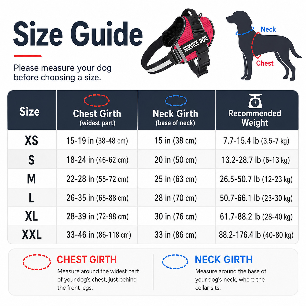 Reflective Service Dog Vest Harness, Woven Nylon with Adjustable Straps XS-XXL