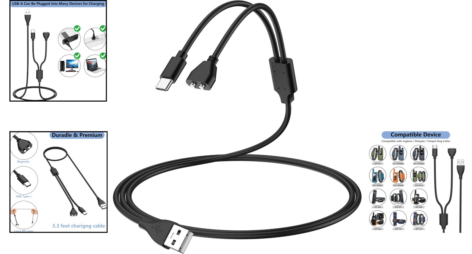 Durable 2-in-1 Charging Cable for Delupet/Yawpet/Jugbow Collar – Fast & Reliable