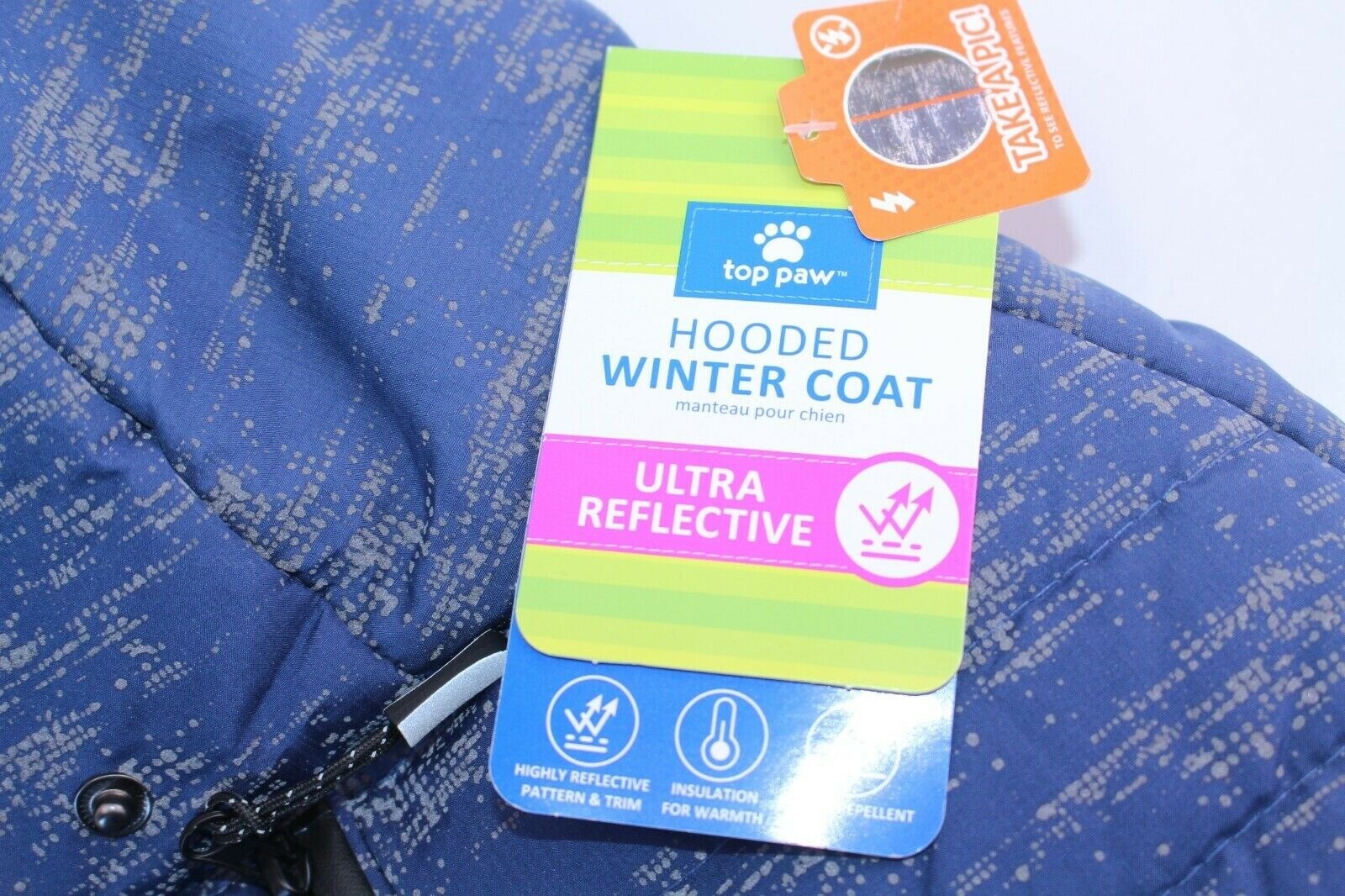 Top Paw Dogs Winter Coat Large Blue Ultra Reflective Waterproof Hooded