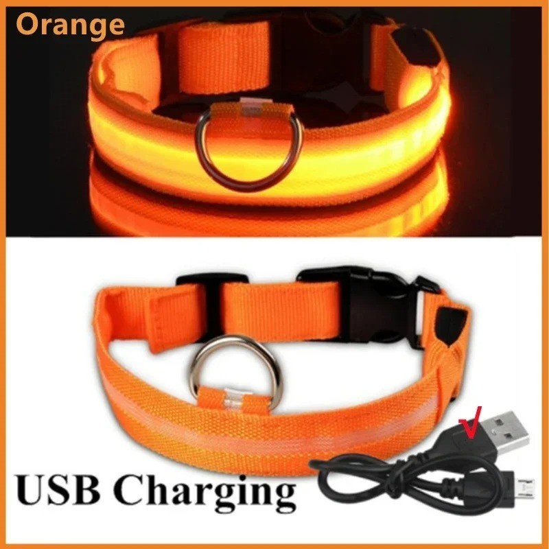 RECHARGEABLE LED PET GLOW COLLAR night safety adjustable flash light-up FOR dog
