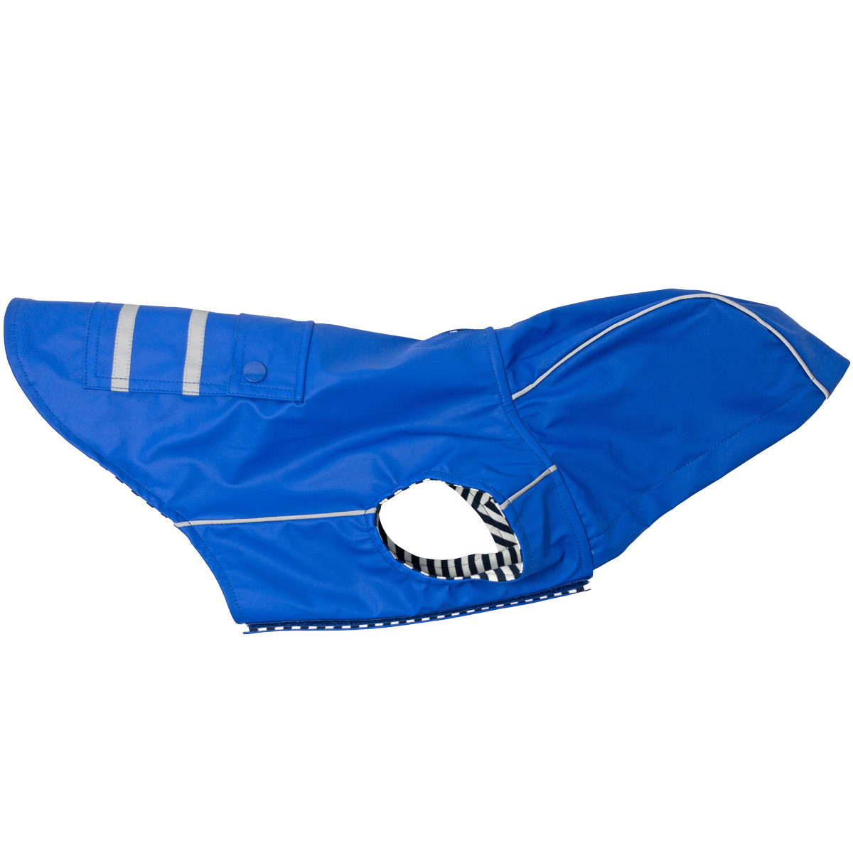 Doggie Design Dog Slicker Raincoat Blue Striped Lining Reflective Hood XS-3XL
