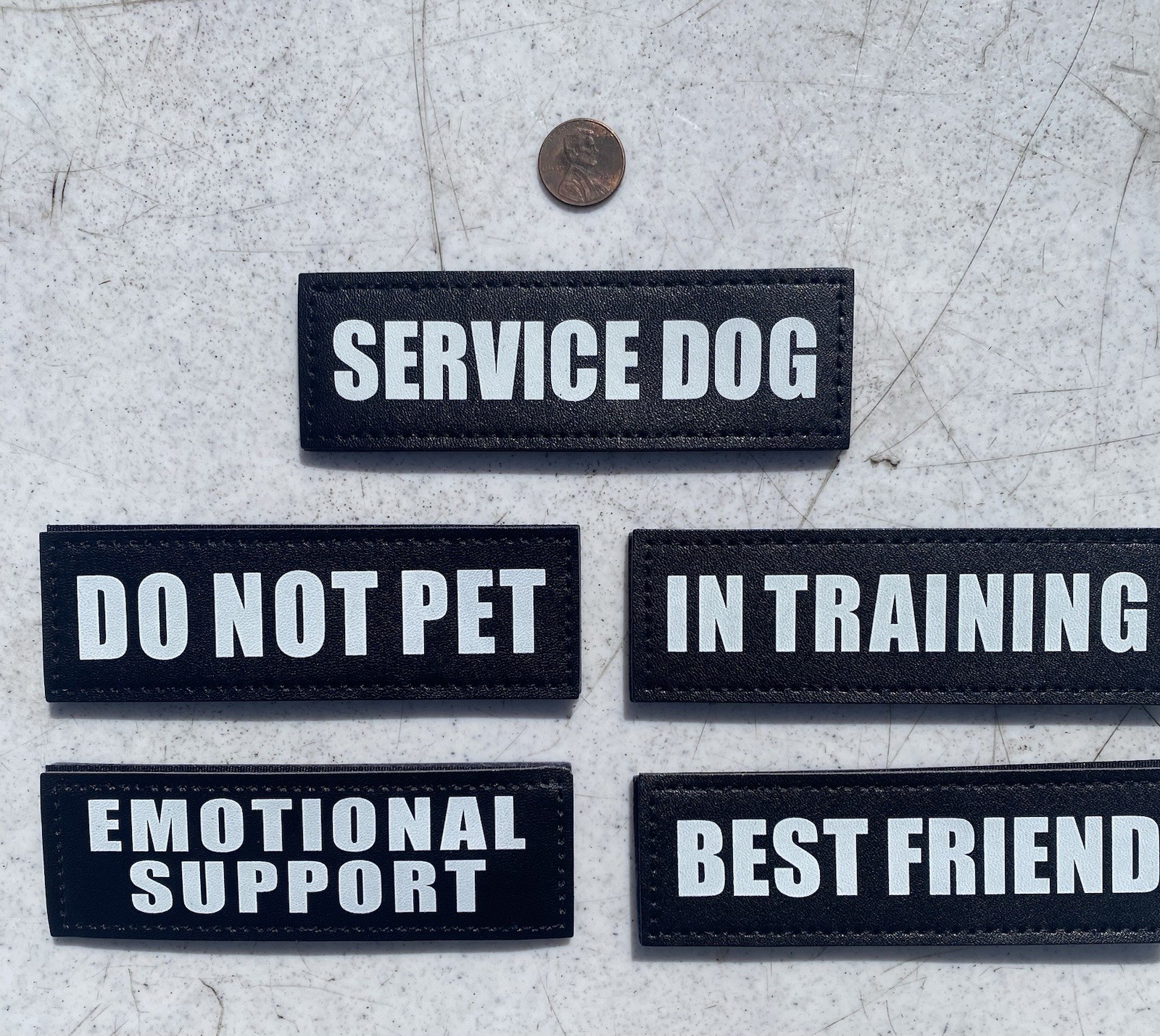 Service Dog Vest Tags, Set Of 5 As Shown. Singles. Medium Sized, Hook And Loop