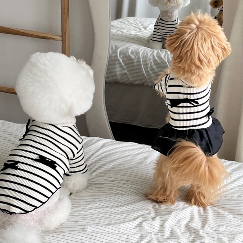 Puppy Spring Summer Short Sleeve Pet Striped Skirt Dog Fashion Clothes.