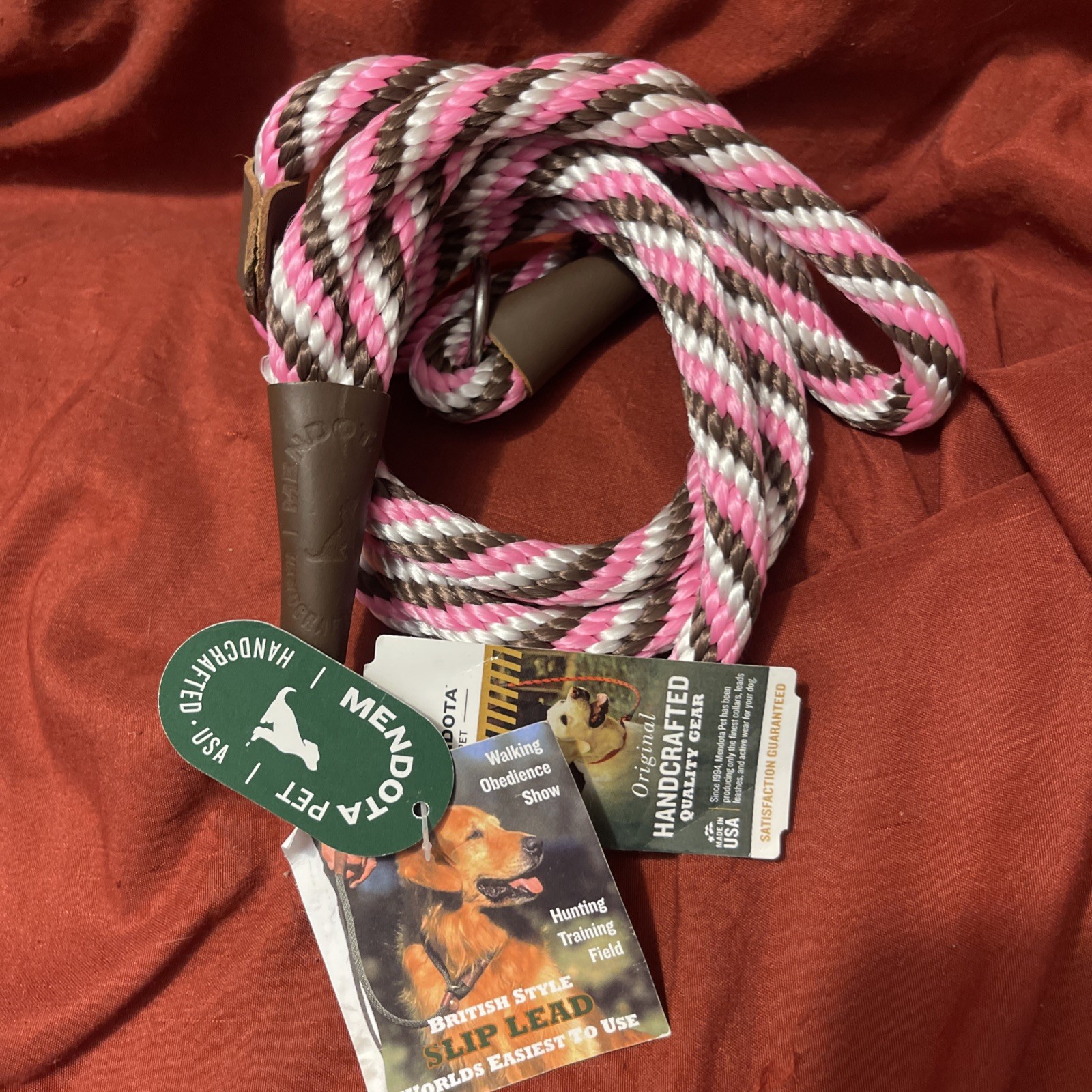 Mendota Dog Puppy Leash British Style Slip Lead Pink Chocolate 1/2”x 6’ 2 Pieces