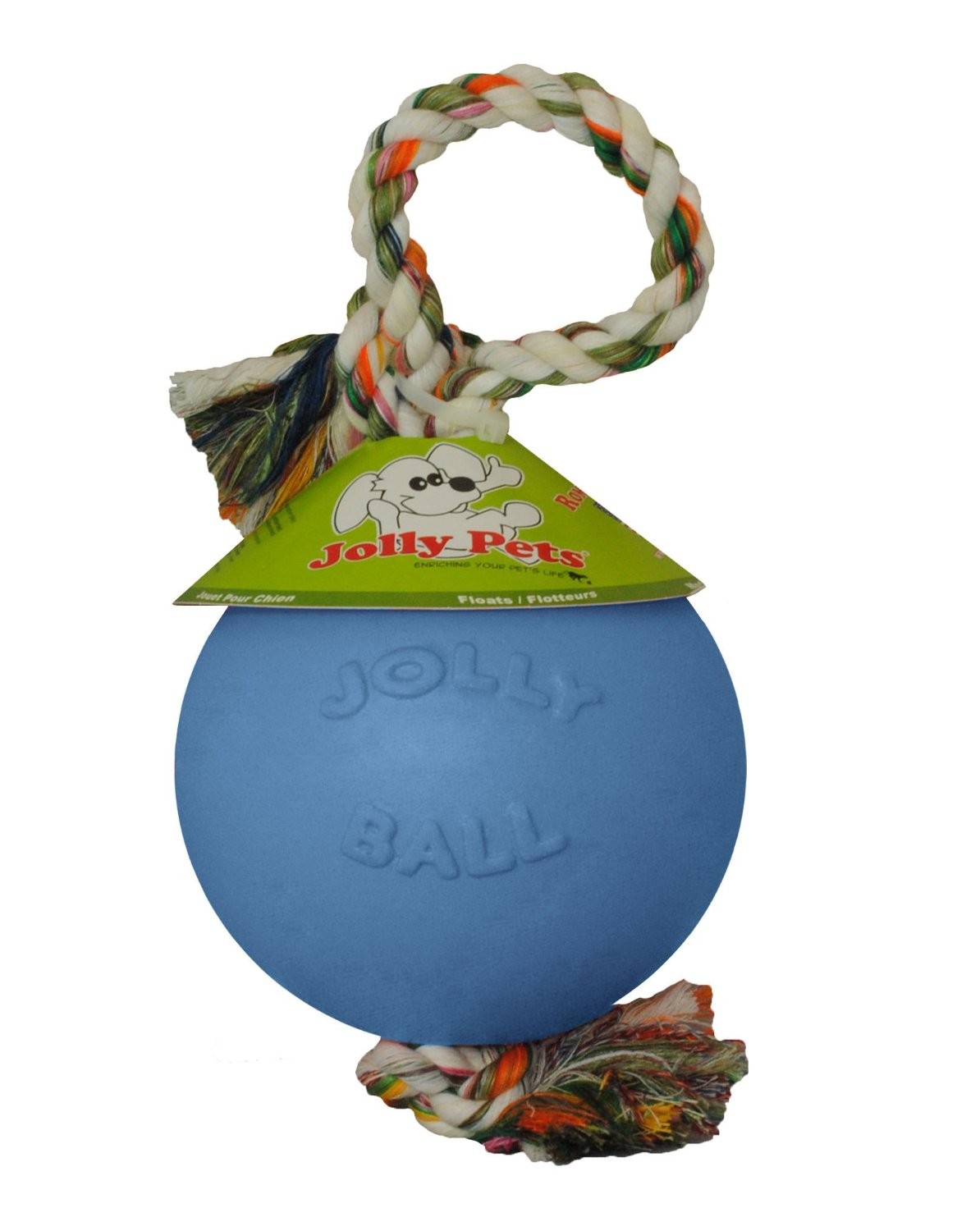 Jolly Pets Romp-n-Roll 4.5 inch Blueberry Rubber Ball with Rope for Dogs