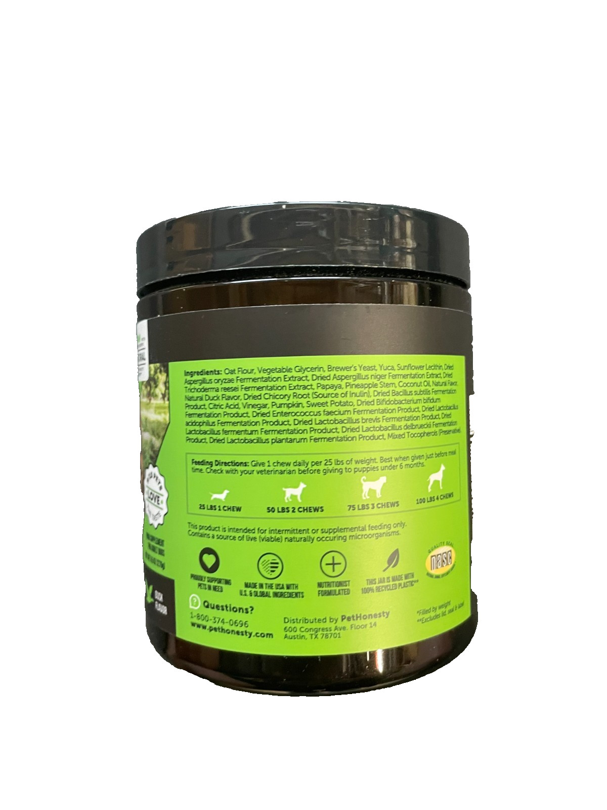 Pet Honesty Probiotics for Dogs 90 All-Natural Dog Chews DUCK FLAVOR PH9