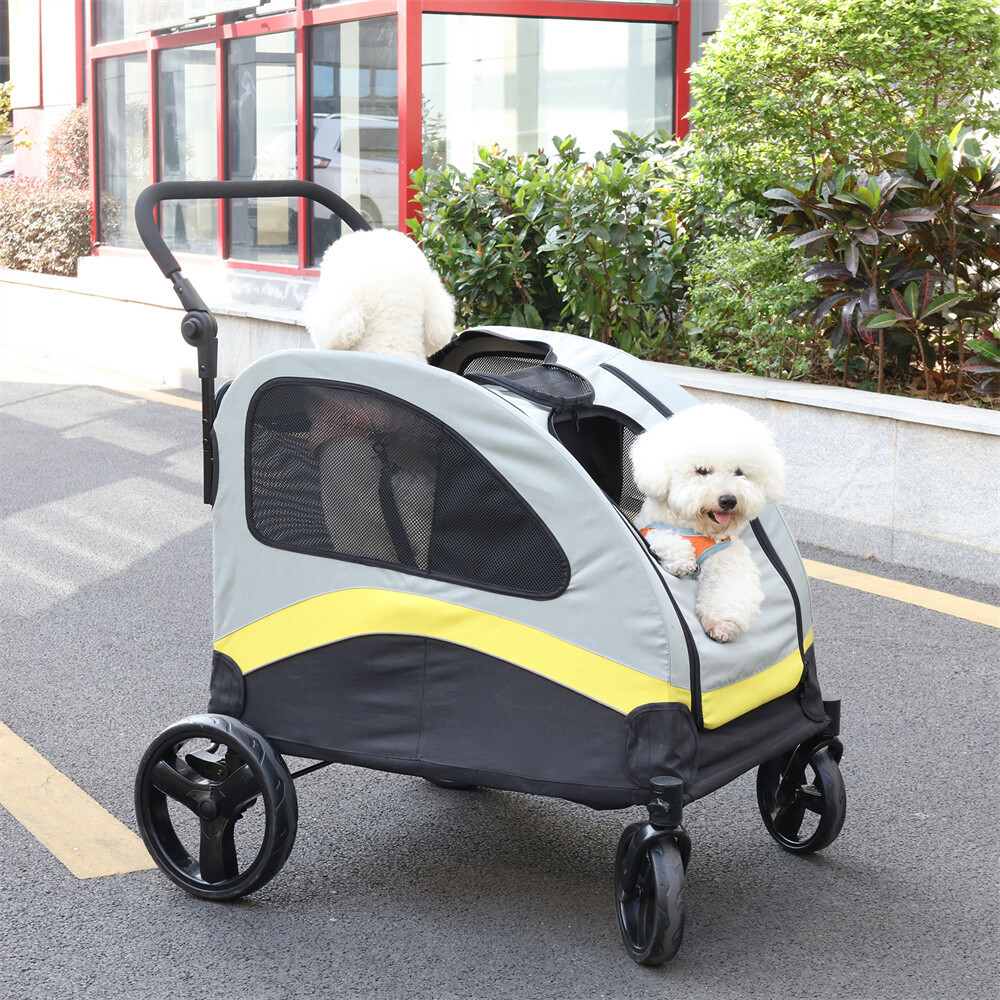 4-Wheel Foldable Dog Stroller Premium Heavy Pet Stroller for S/M/L/XL Dogs Cats