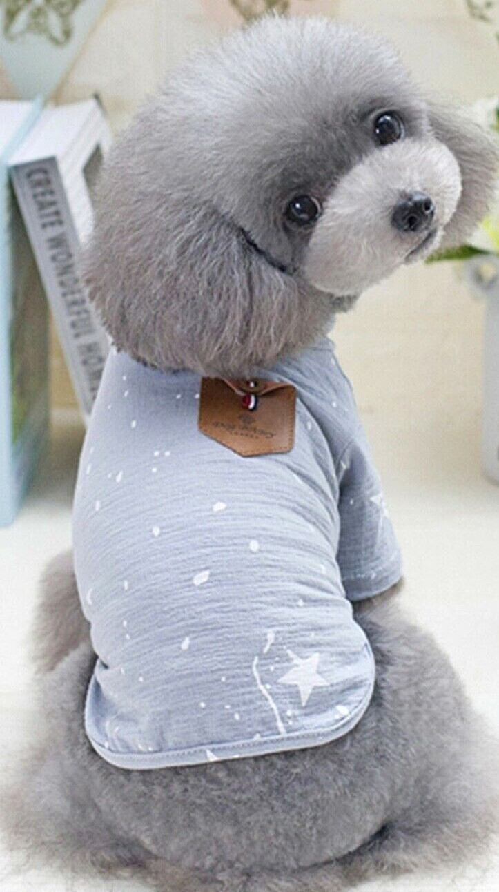Dog Shirt Tee, Gray, For Small Dogs Star Pattern S, M, L, XL