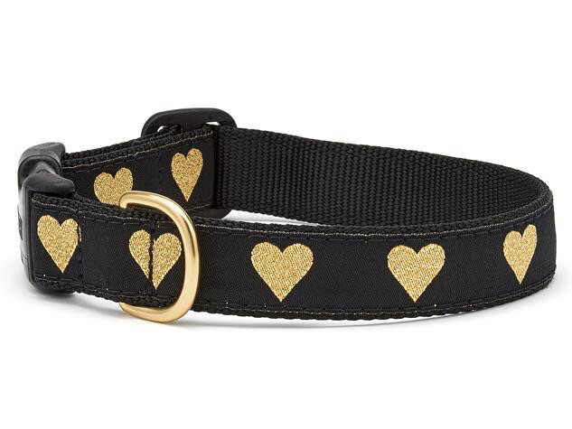 Up Country Dog Collar Heart Of Gold Black Design Adjustable XS S M L XL XXL