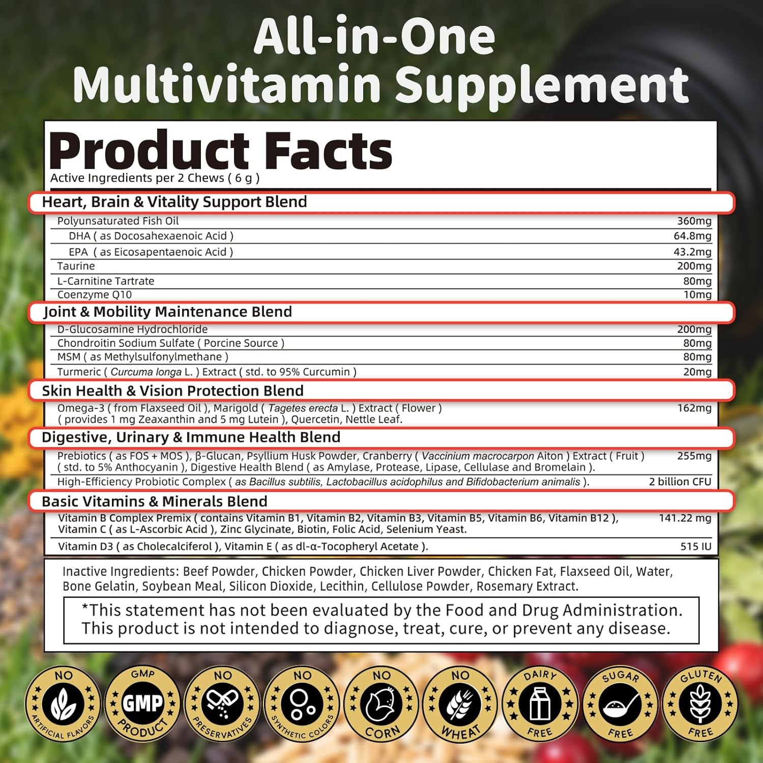 25-in-1 Dog Multivitamin Chews for Dogs Skin & Coat, Gut, Heart & Brain