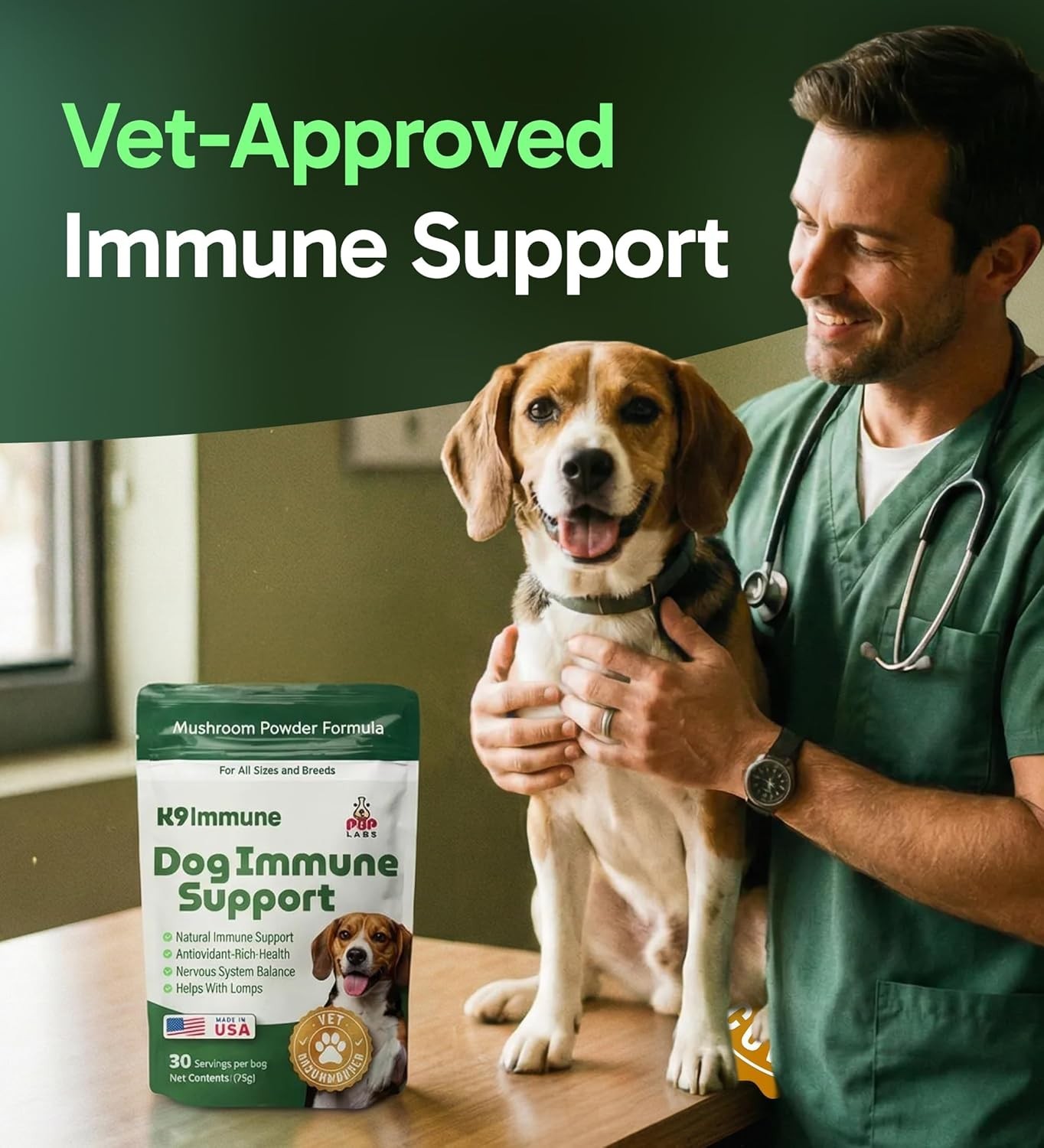 Pup Labs K9 Immune, All-Natural Mushroom Powder for Dogs for Immunity-30 Serving
