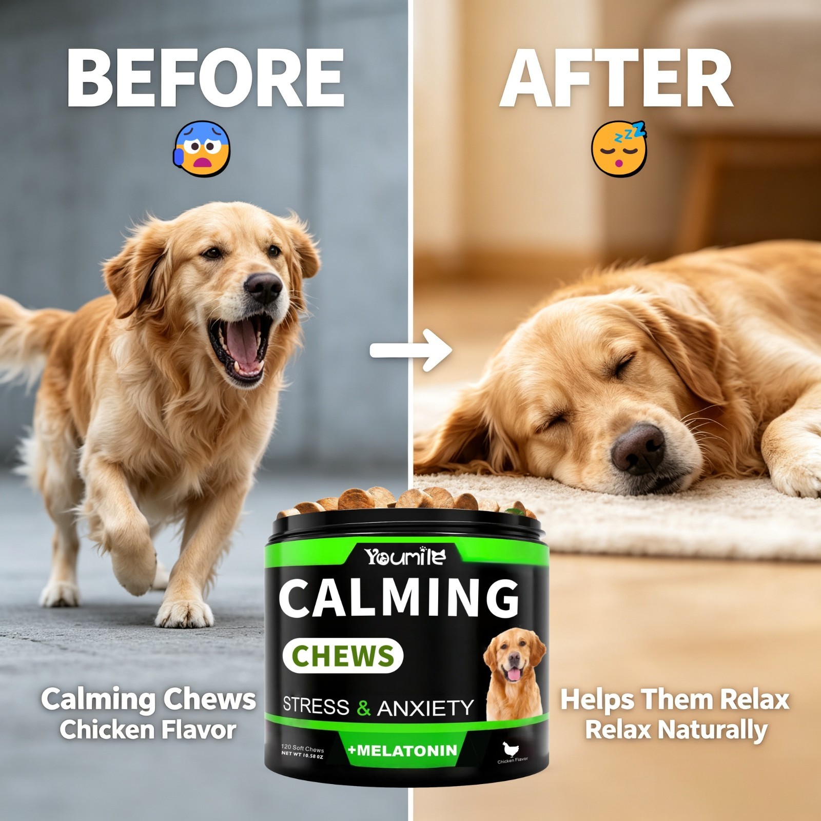 Hemp Calming Chew for Dog – Sleep&Mood for Dogs-Helps Manage Stress & Separation