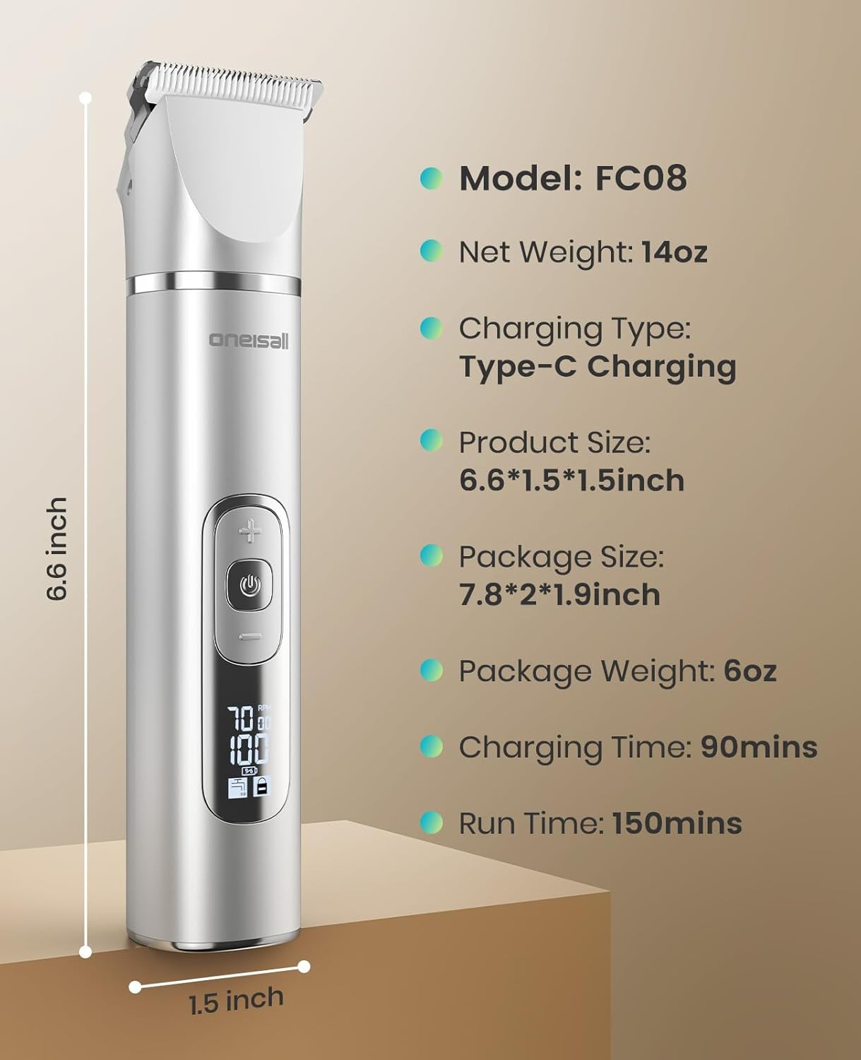 4 in 1 Dog Grooming Kit with LCD Display, Dog Hair Trimmer for Paw Nail