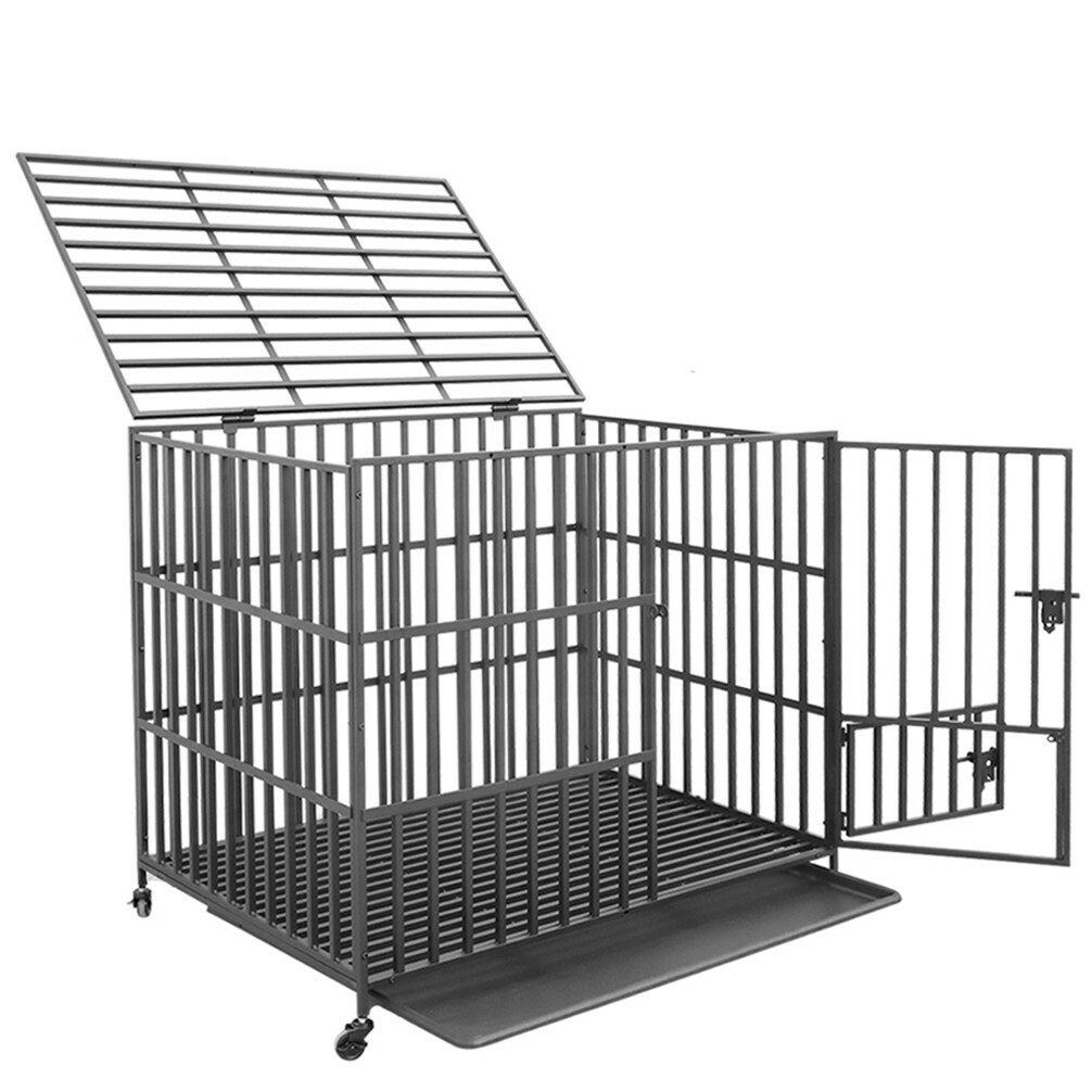 46” Jumbo Metal Heavy Duty Large Pet Dog Cage Crate Kennel Wheel Indoor Outdoor