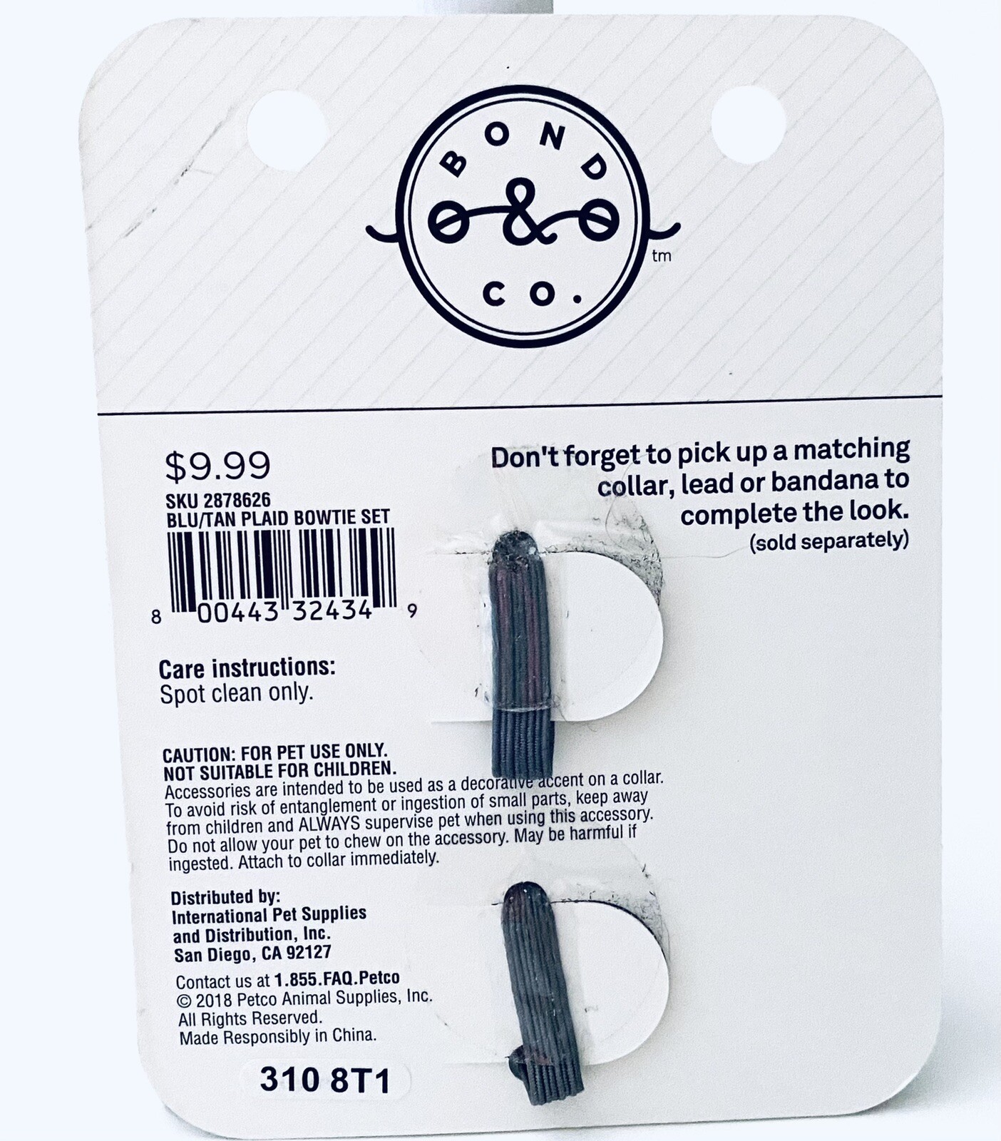 Bond & Co. small dog collar accessories 2 bows Gray Plaid Solid Navy 1”1/2