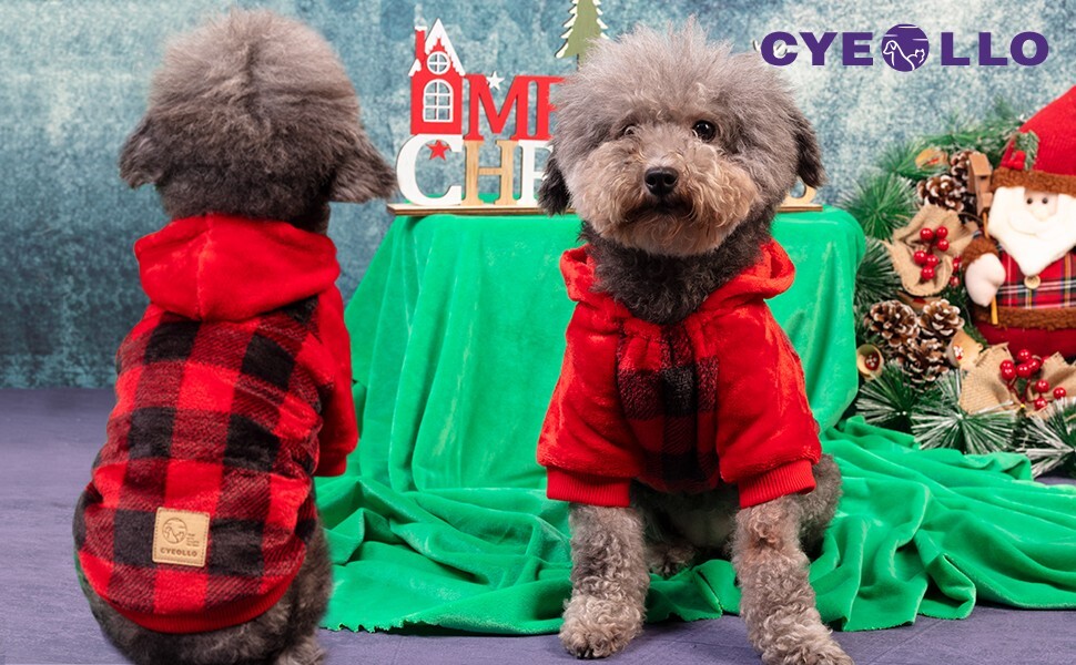 Dog Sweater Hoodie Warm Flannel Sweatshirt Thermal Buffalo Plaid Winter Coat