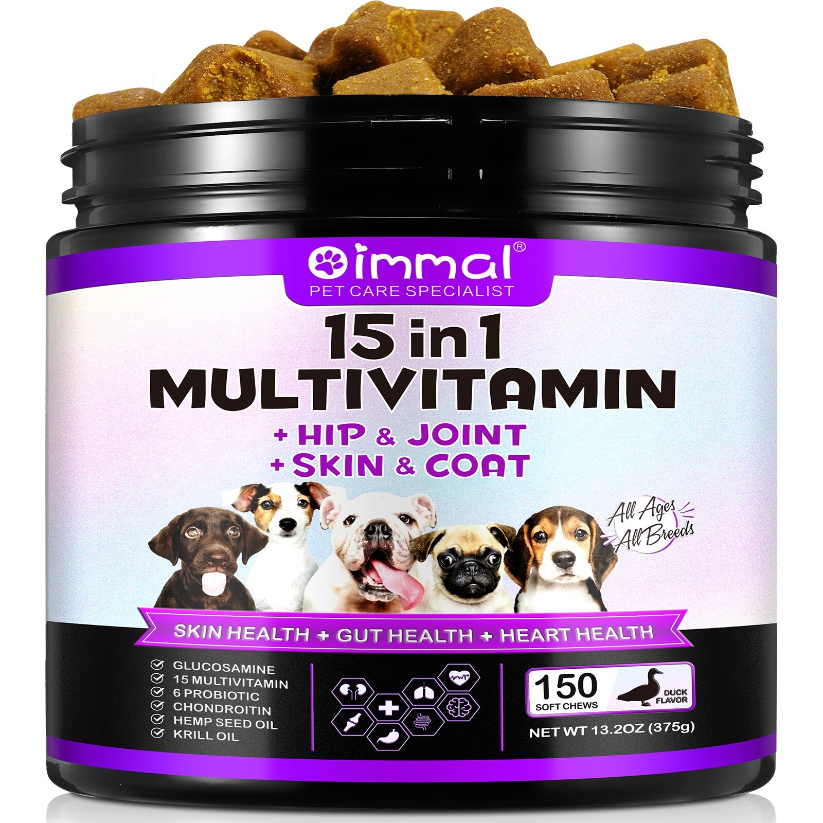 15 in 1 Dog Multivitamins and Supplements, Dog Hip and Joint Supplement,150 Chew