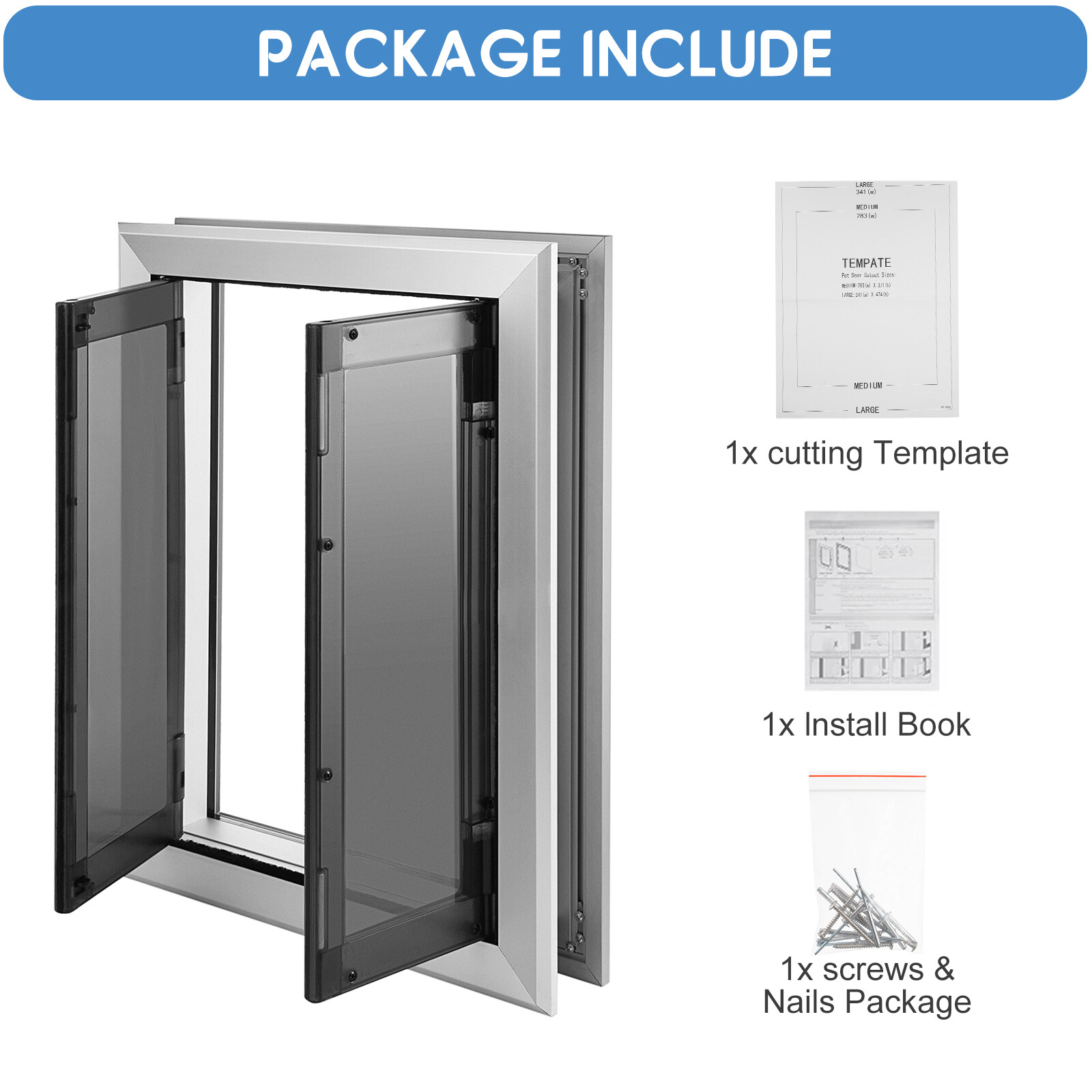 16” x 21” Extra Large Dog Door Aluminum Pet Door Double Panels Automatic Close