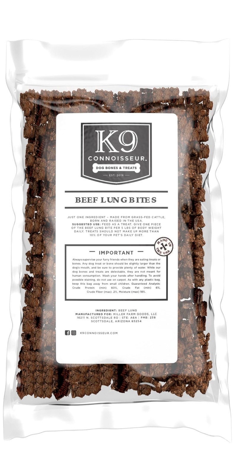 Beef Lung Dog Training Treats 8 oz | All Natural, Grain Free, USA Made