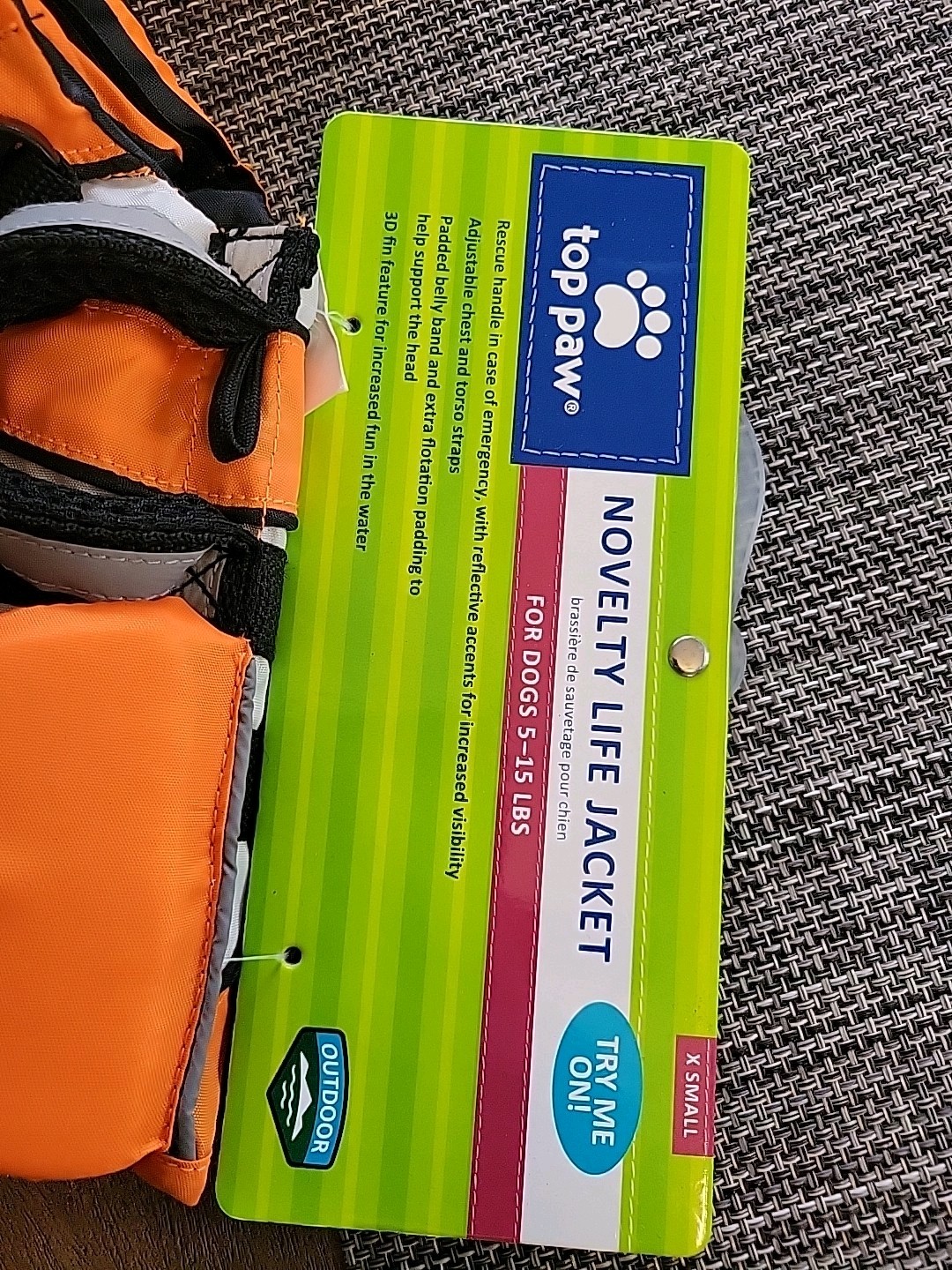 Top Paw Life Jacket for Dogs 5 to 15 lbs Size Xtra Small Orange 3d Fin handle
