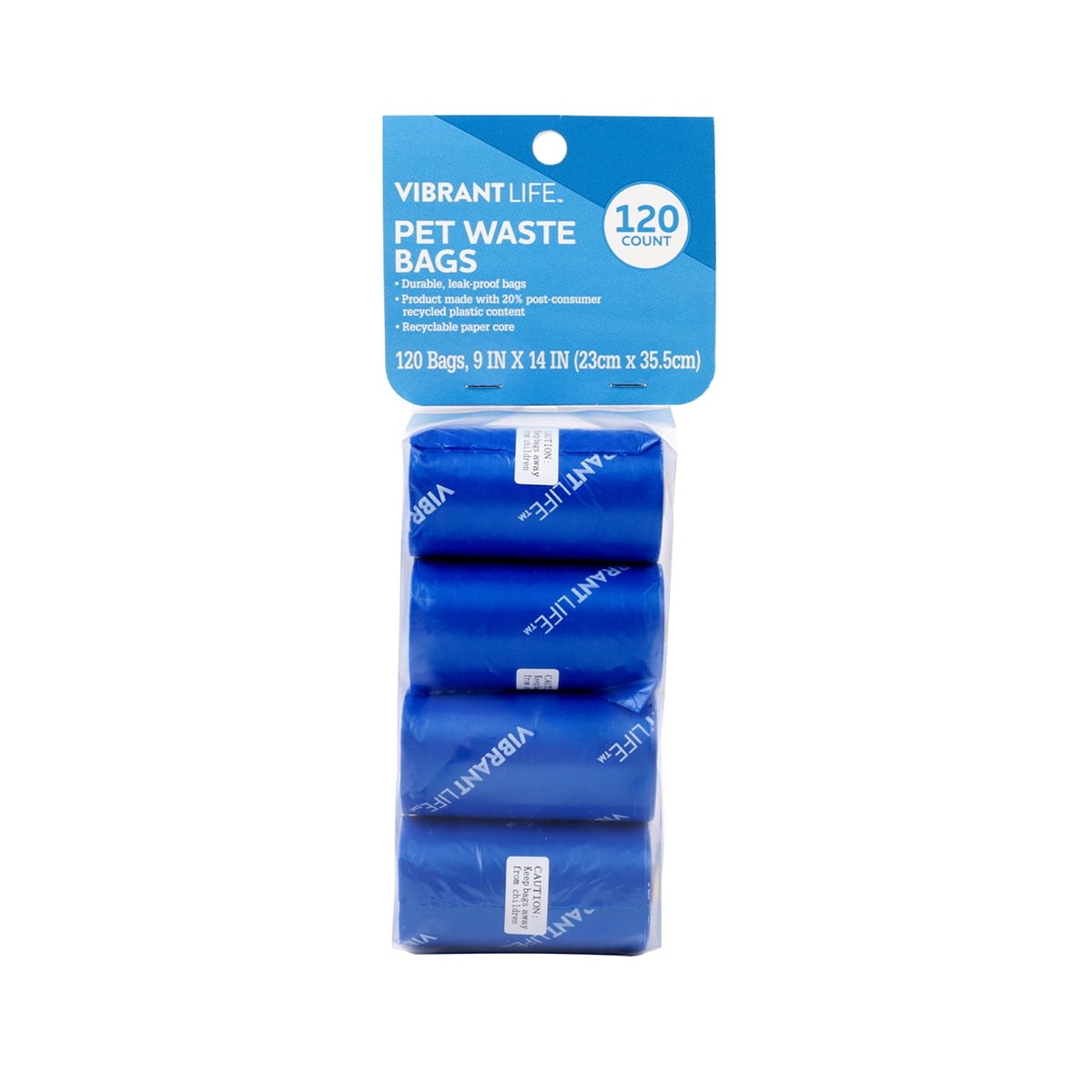 Vibrant Life Dog Waste Bags Refills 9″ x 14″, Total 120 Count on 8 Rolls – Blue