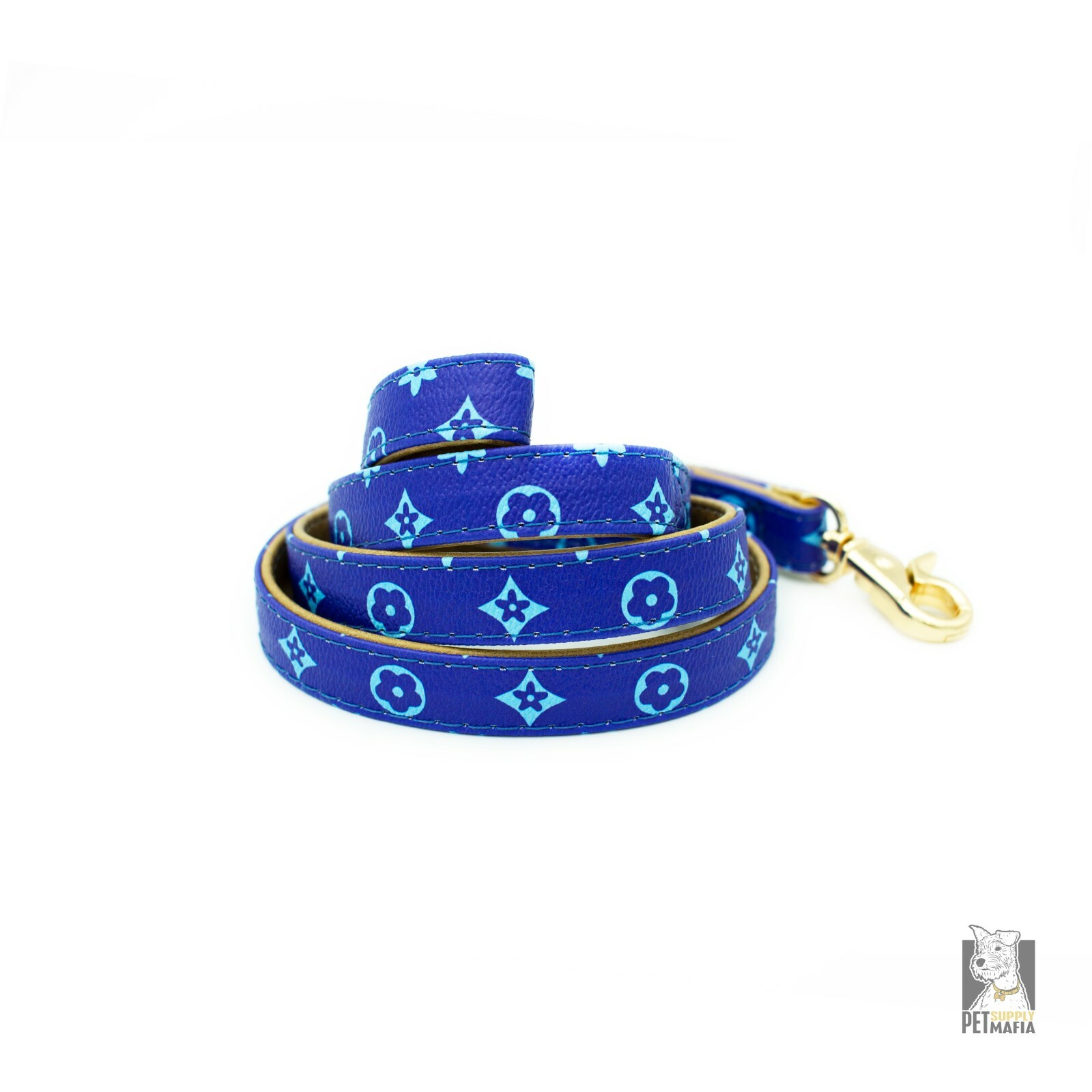 Blue Dog Collar & Leash – Leather Designer Fashion Pet Collar XS, S , M, L , XL
