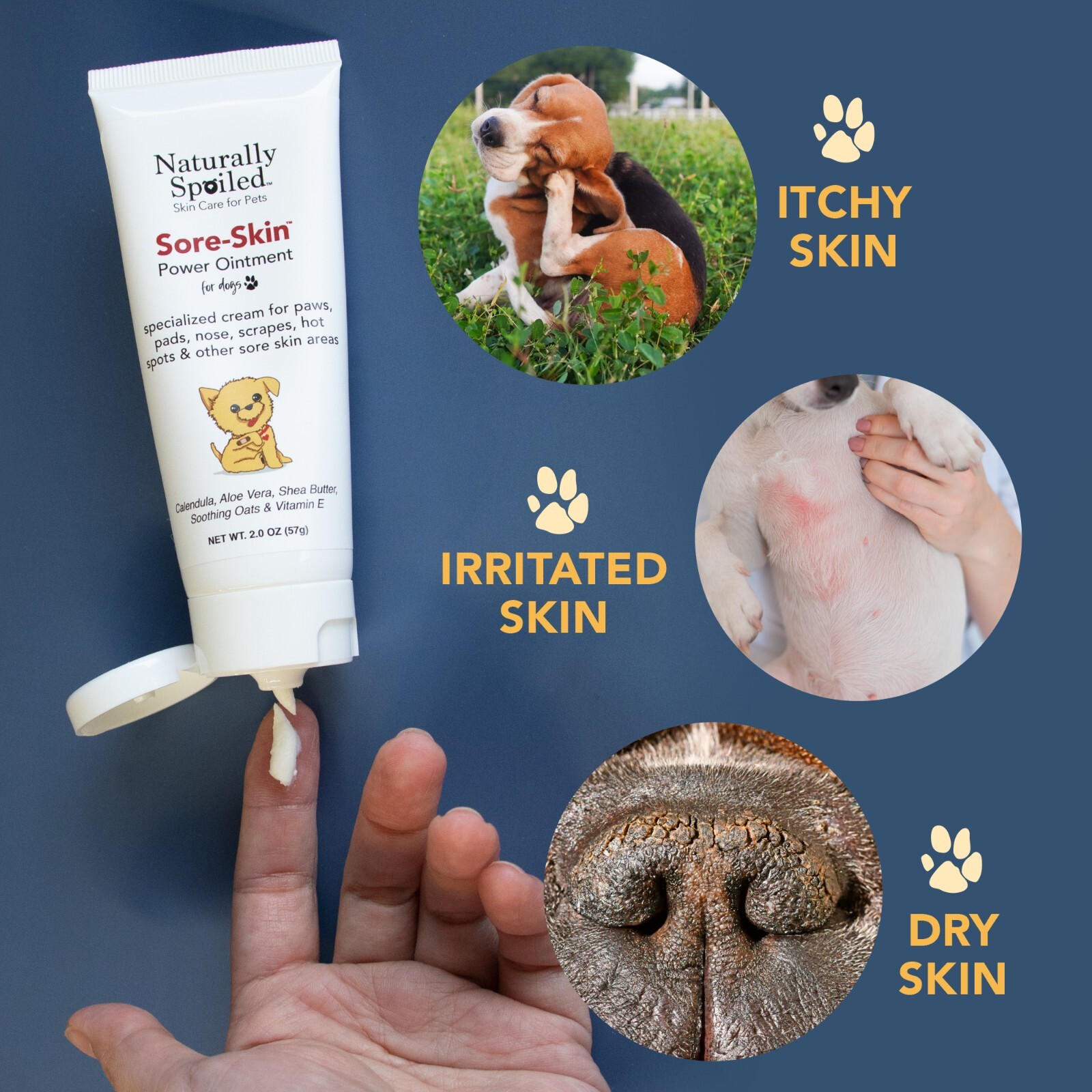 Dog Skin Care, Hot Spots, Itch Relief, Paw Pads, Dry, Cracked Elbows 2 oz