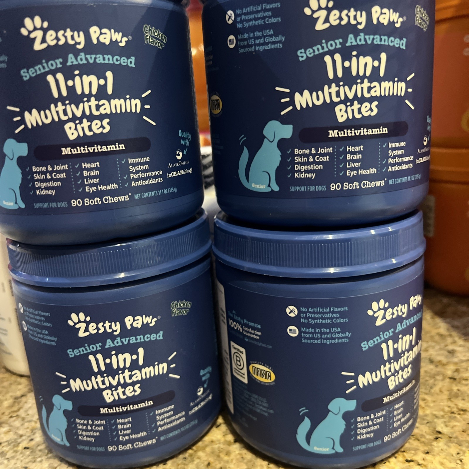 lot of 4 Zesty Paws Advanced 11 in 1 Multivitamin Bites for Dogs 90 x 4 EX 3 /28