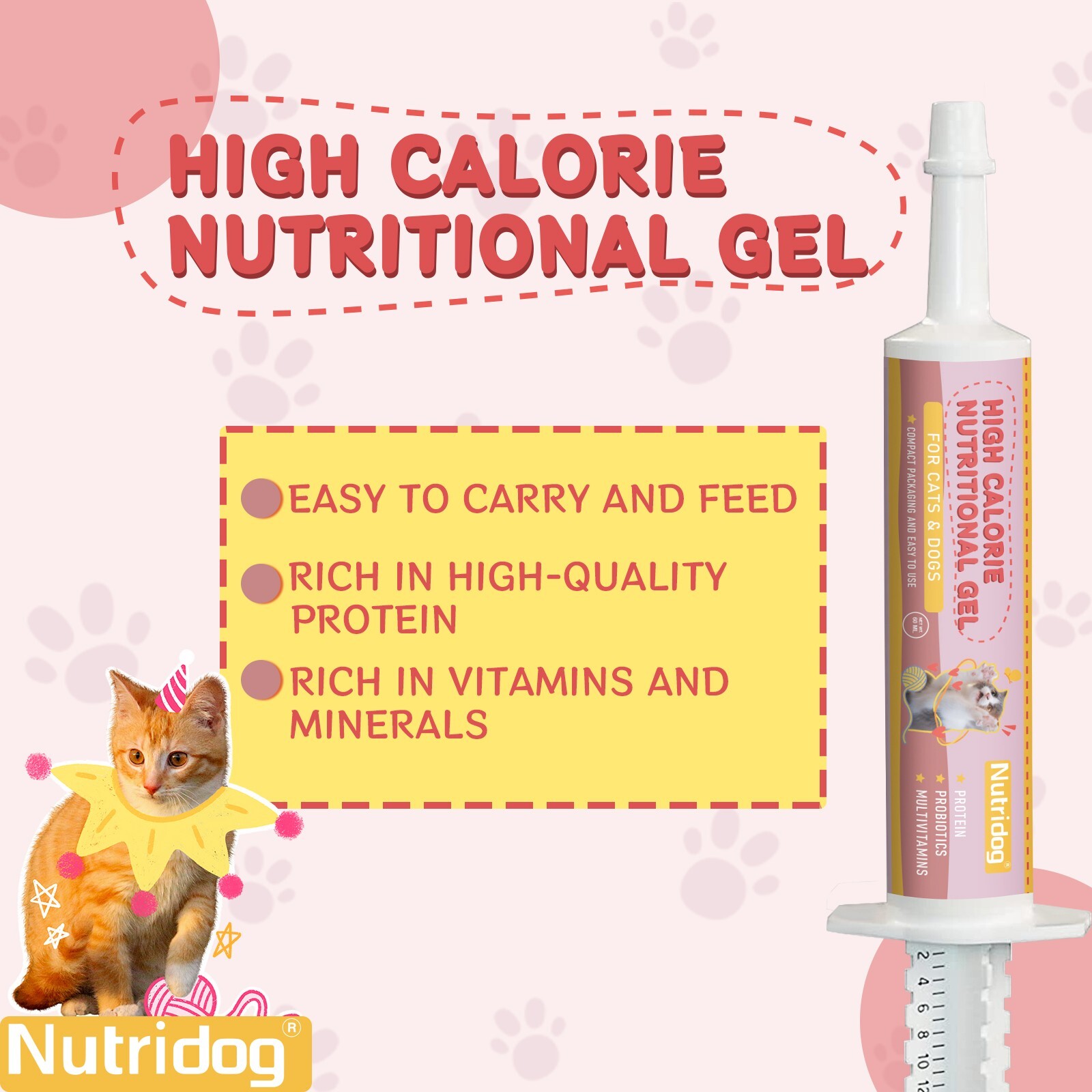 High Calorie Nutritional Gel for Cats and Dogs with Vitamin D for All Breeds