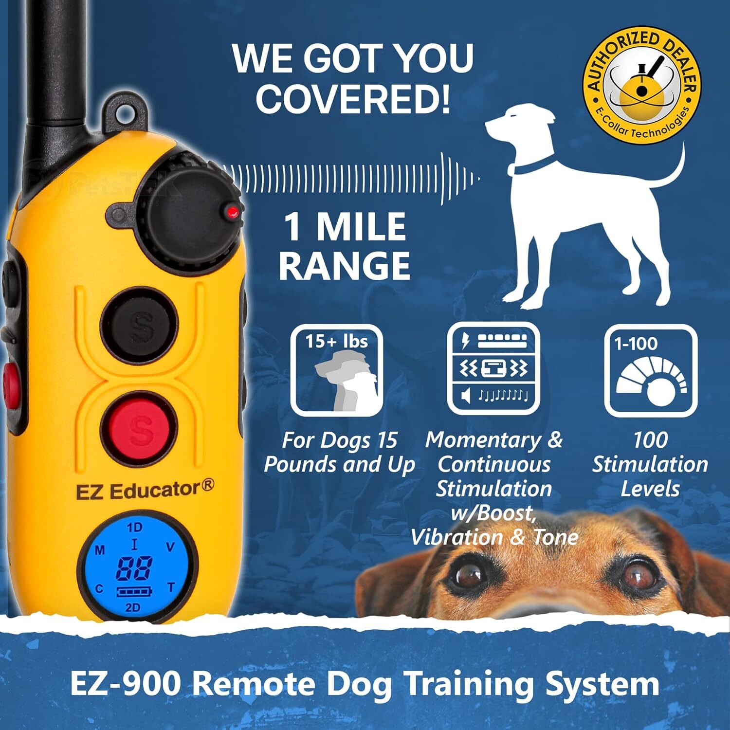 Easy Educator EZ-900 Remote Dog Training Collar Yellow with PetsTEK Clicker