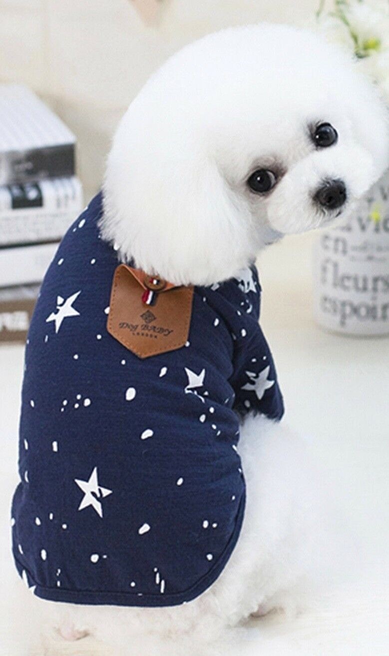 Dog Tee Shirt For Small Dogs, Blue Star Pattern, S M L XL