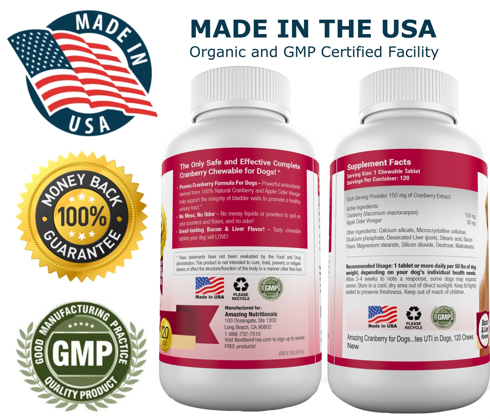 Amazing Cranberry for Dogs – Eliminates UTI Pain, Tasty Bacon Flavored Chews