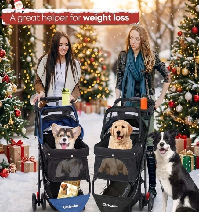 CHIHUAHUA 🐕 Pet Dog Cat Stroller for Sm~lrg Dogs Cats w/ Cup Holder Blk~n~Gry👀