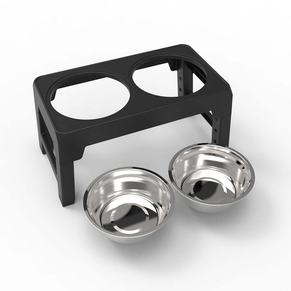Elevated Dog Bowl Pet Feeder Stainless Steel Raised Food Water Stand W/2 Bowls