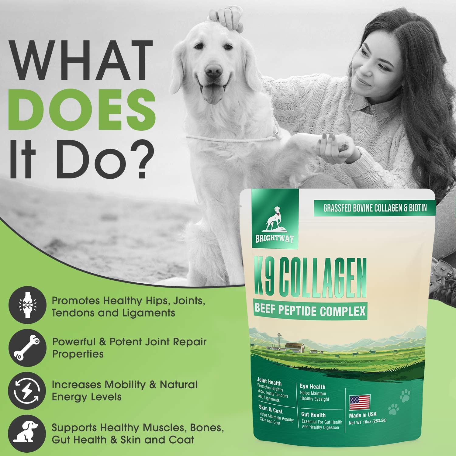 K9 Collagen PEPTIDE Complex W/BIOTIN – Hip & Joint 8 Ounce (Pack of 1)