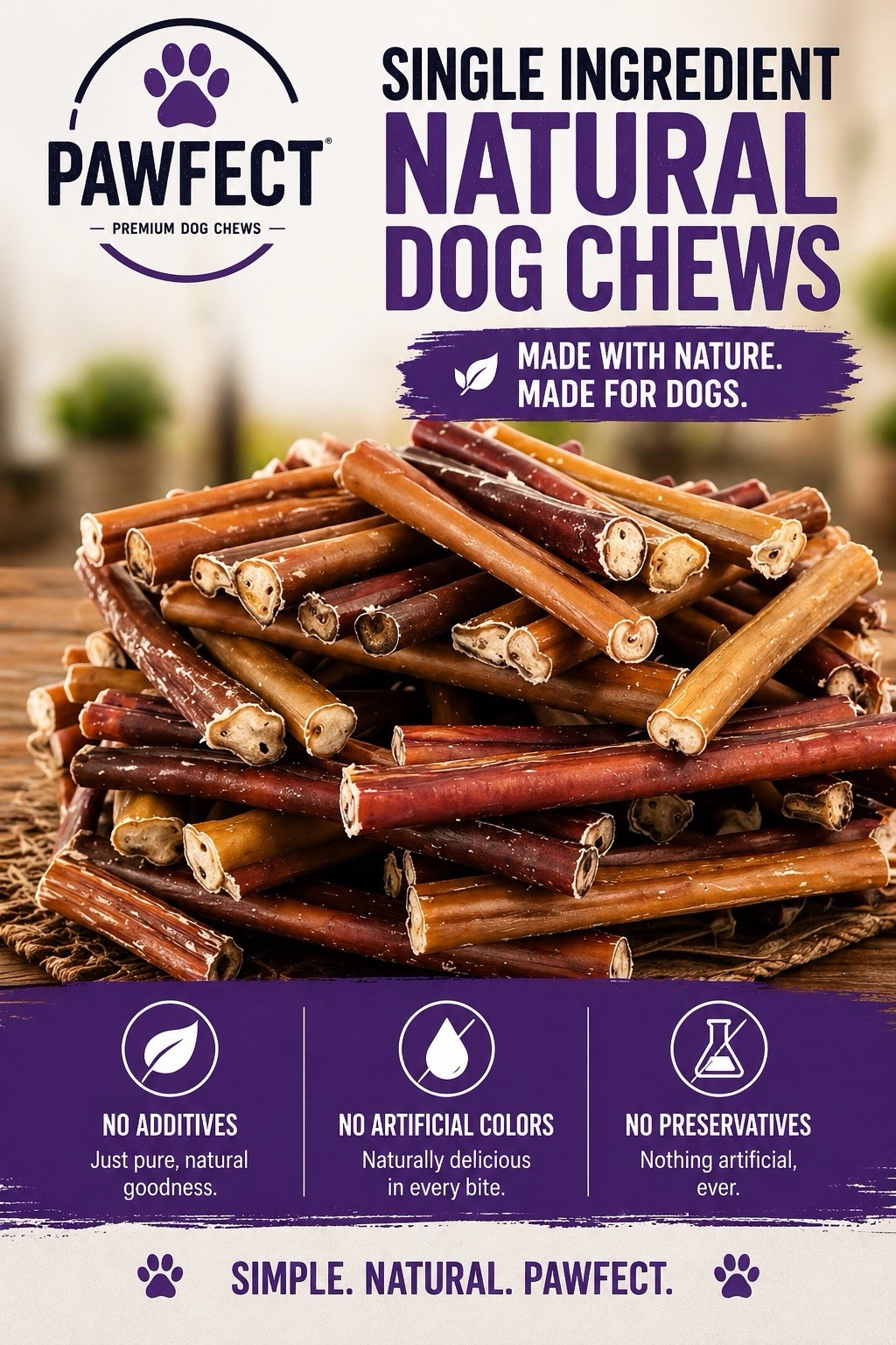 Pawfect 6″ JUMBO Cut Bully Sticks Beef Adult Dog Chews Treats 10-pack