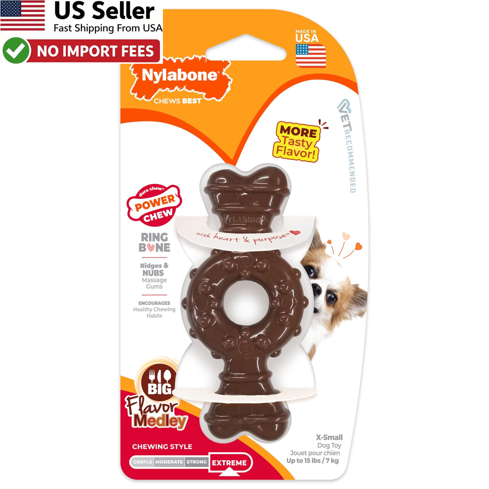 Nylabone Ring Bone Power Chew Toy For Aggressive Chewers X Small Dog Flavor