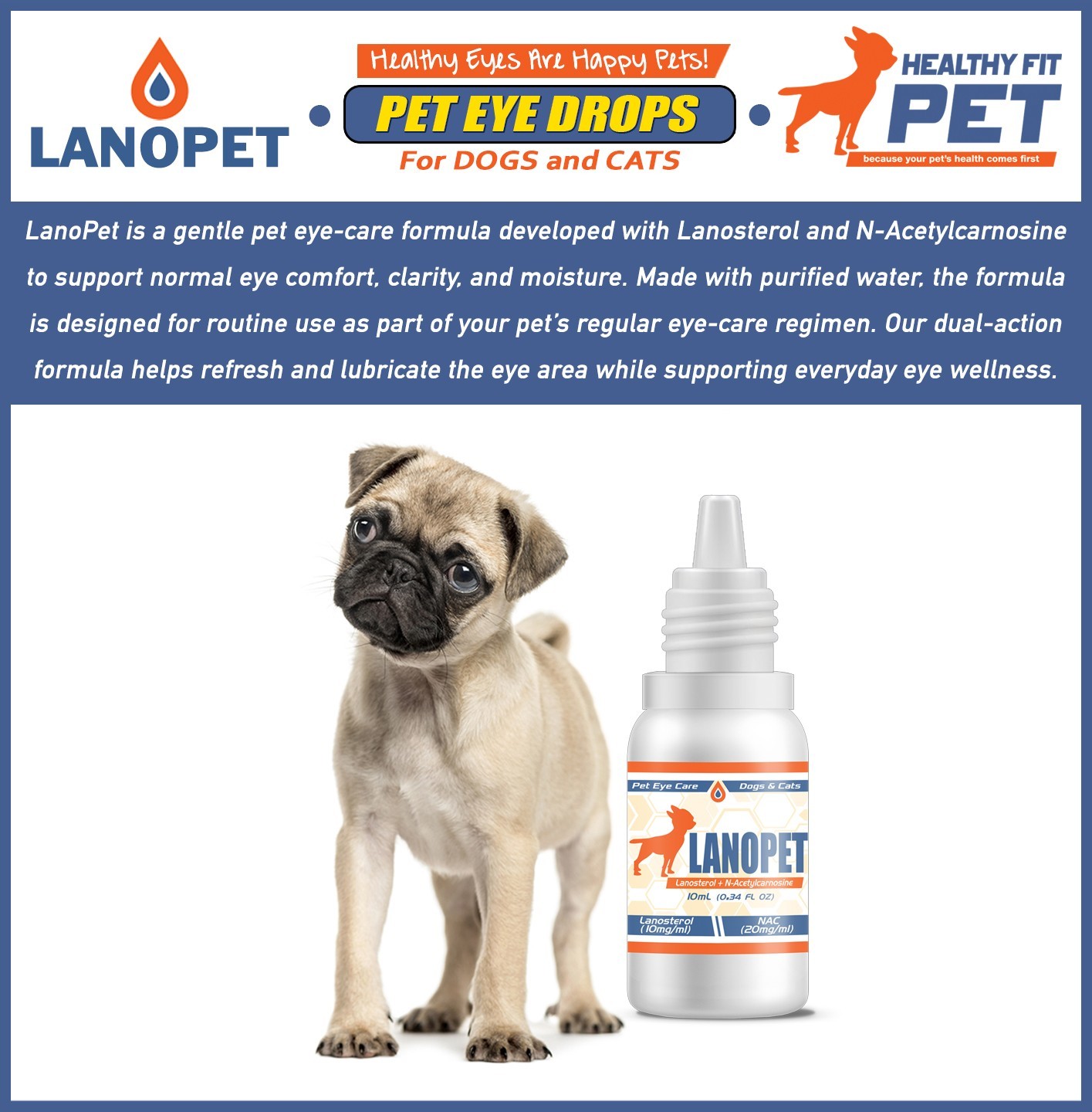 Lanosterol + NAC Dog Cat Eye drops | Cataracts, Dry Eyes, Tearing, MAX Strength