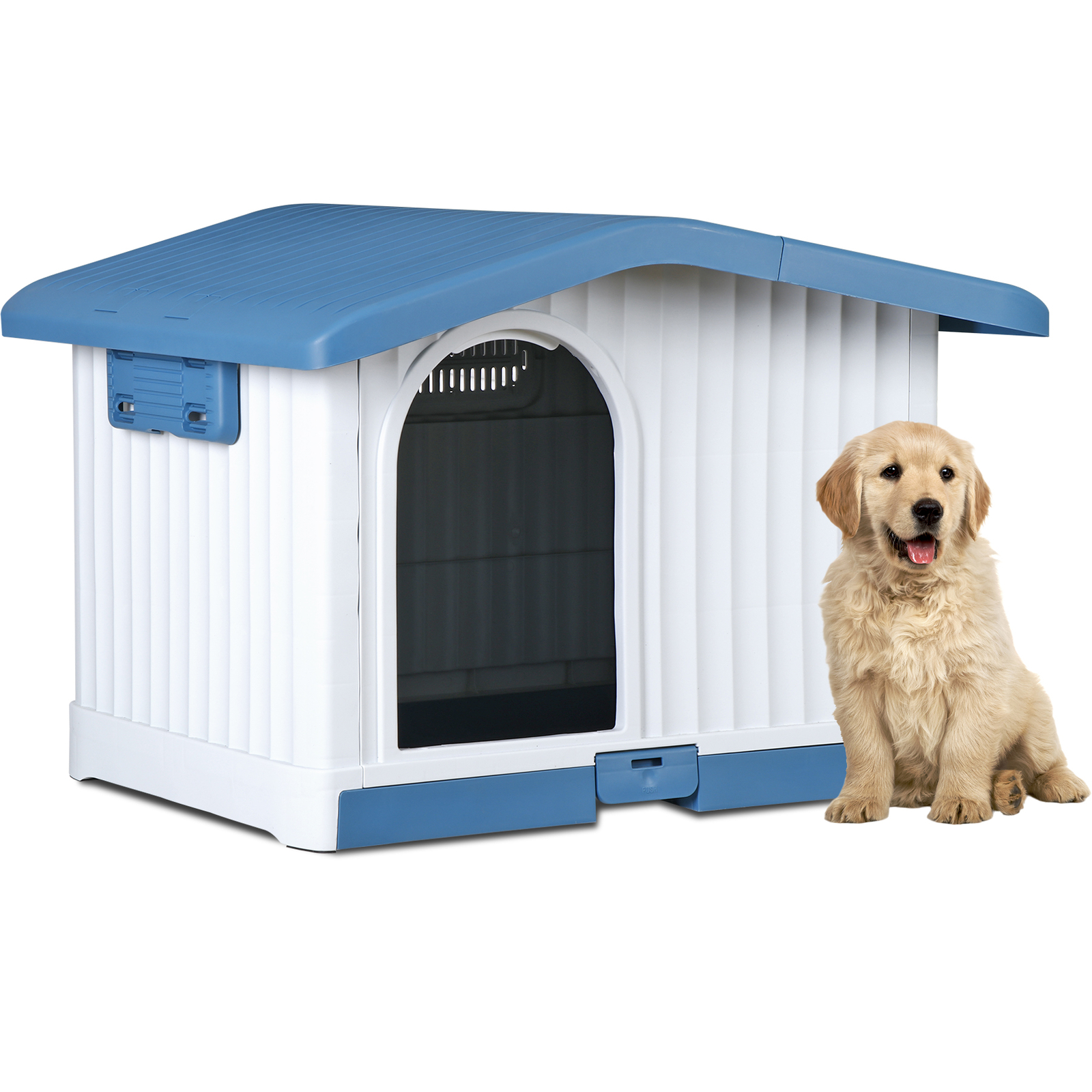 Large Plastic Dog House Indoor Outdoor Dog Kennel Waterproof Puppy Shelter Blue