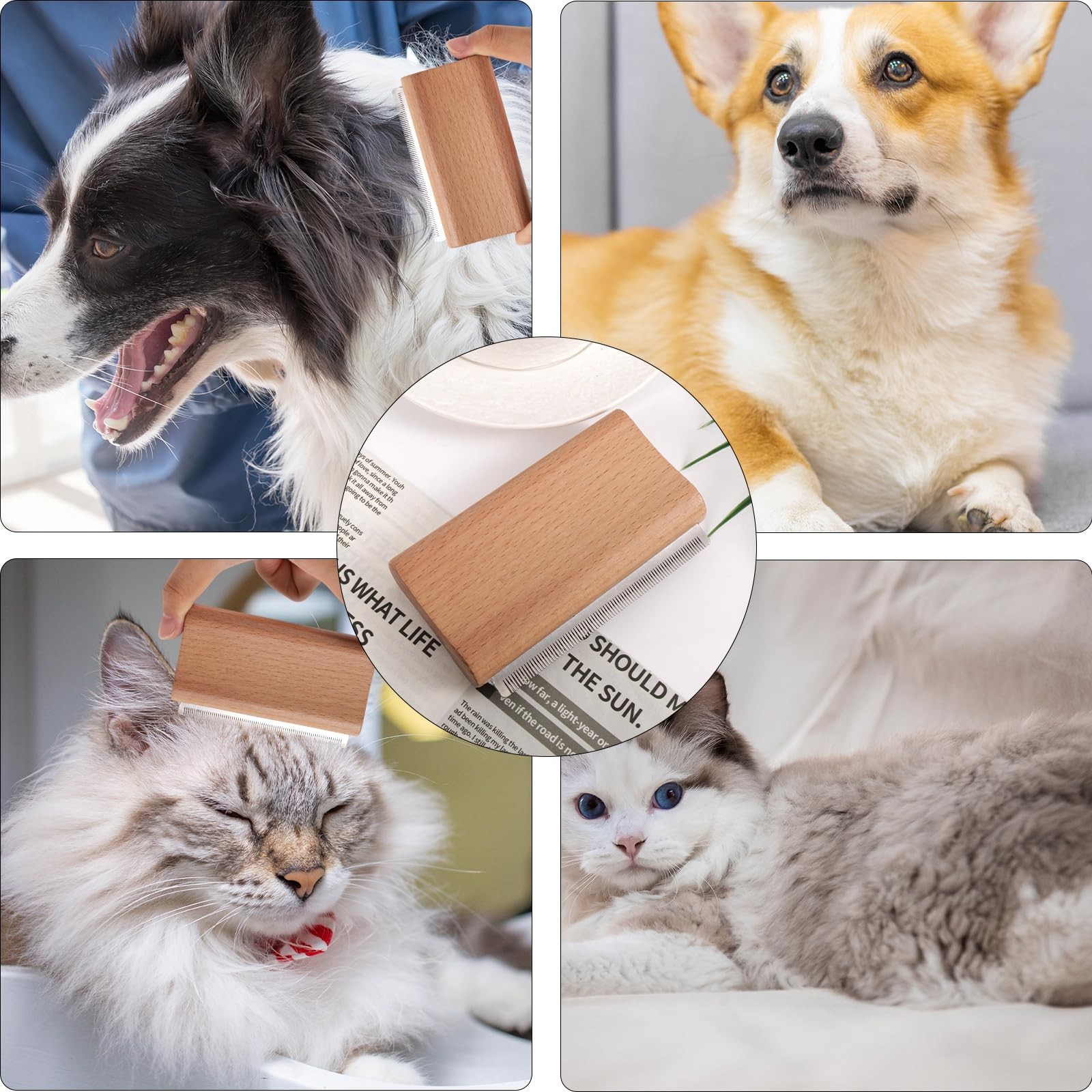 Wooden Pet Deshedding Brush, 4.3in/11cm Ergonomic as shown in the picture