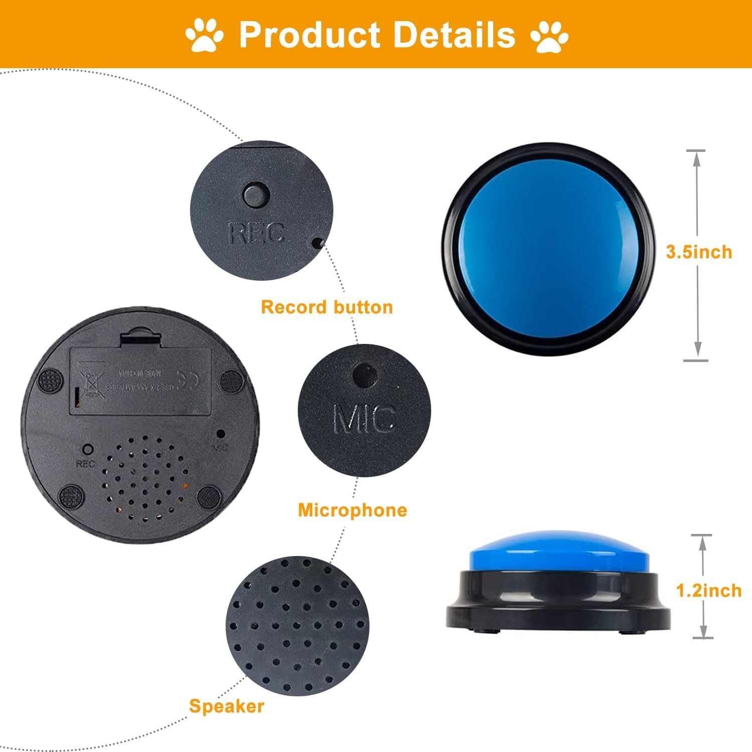 Voice Recording Button 4 Color, Dog Buttons for Communication Pet Training Bu