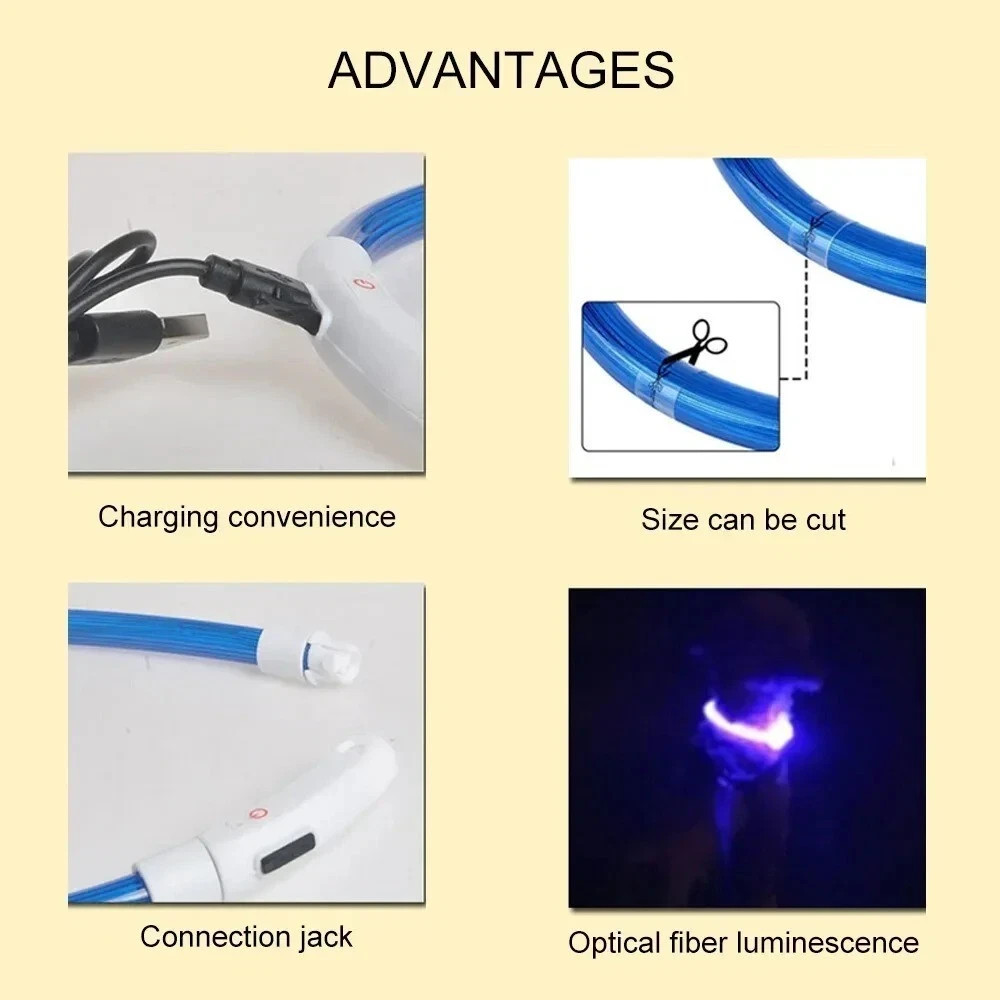 RECHARGEABLE LED Light-up Flash GLOW COLLAR Dog Pet Safety MICRO USB adjustable