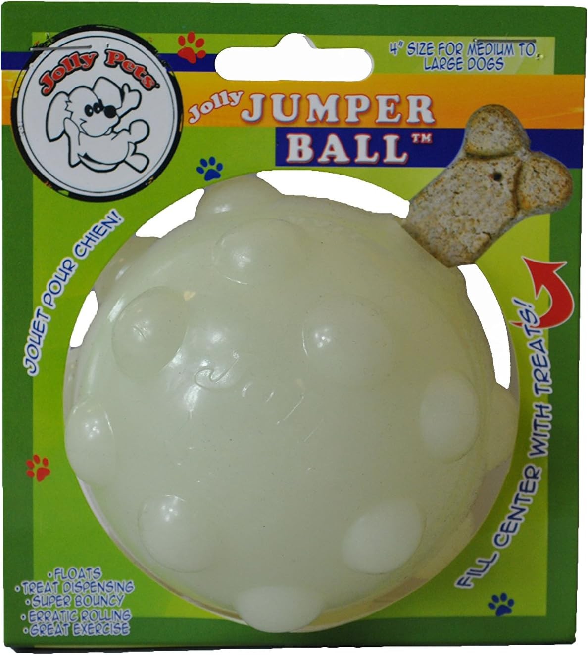 Jolly Pets Jumper Ball Glow In The Dark 4 inch Erratic Rubber Dog Treat Toy